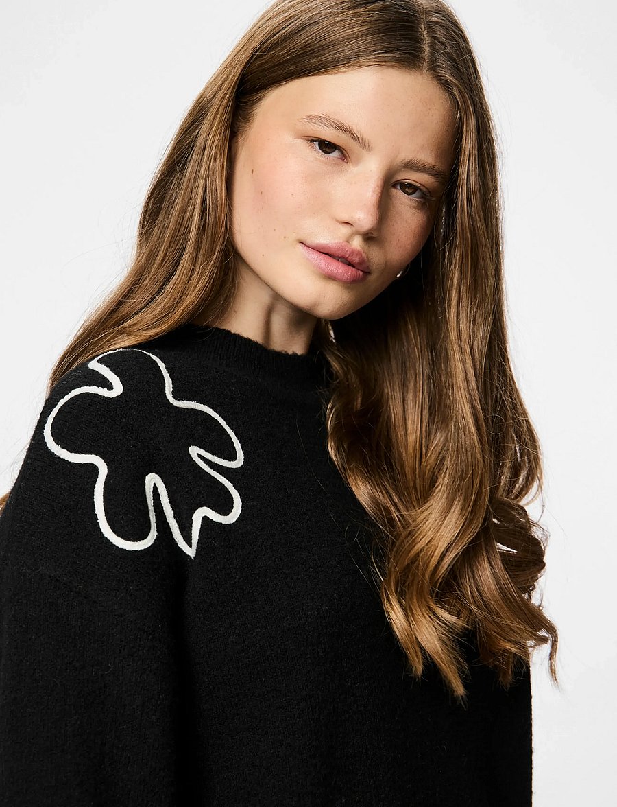 Pieces - PCROSA LS HIGH NECK KNIT BC - džemperi - black - 5