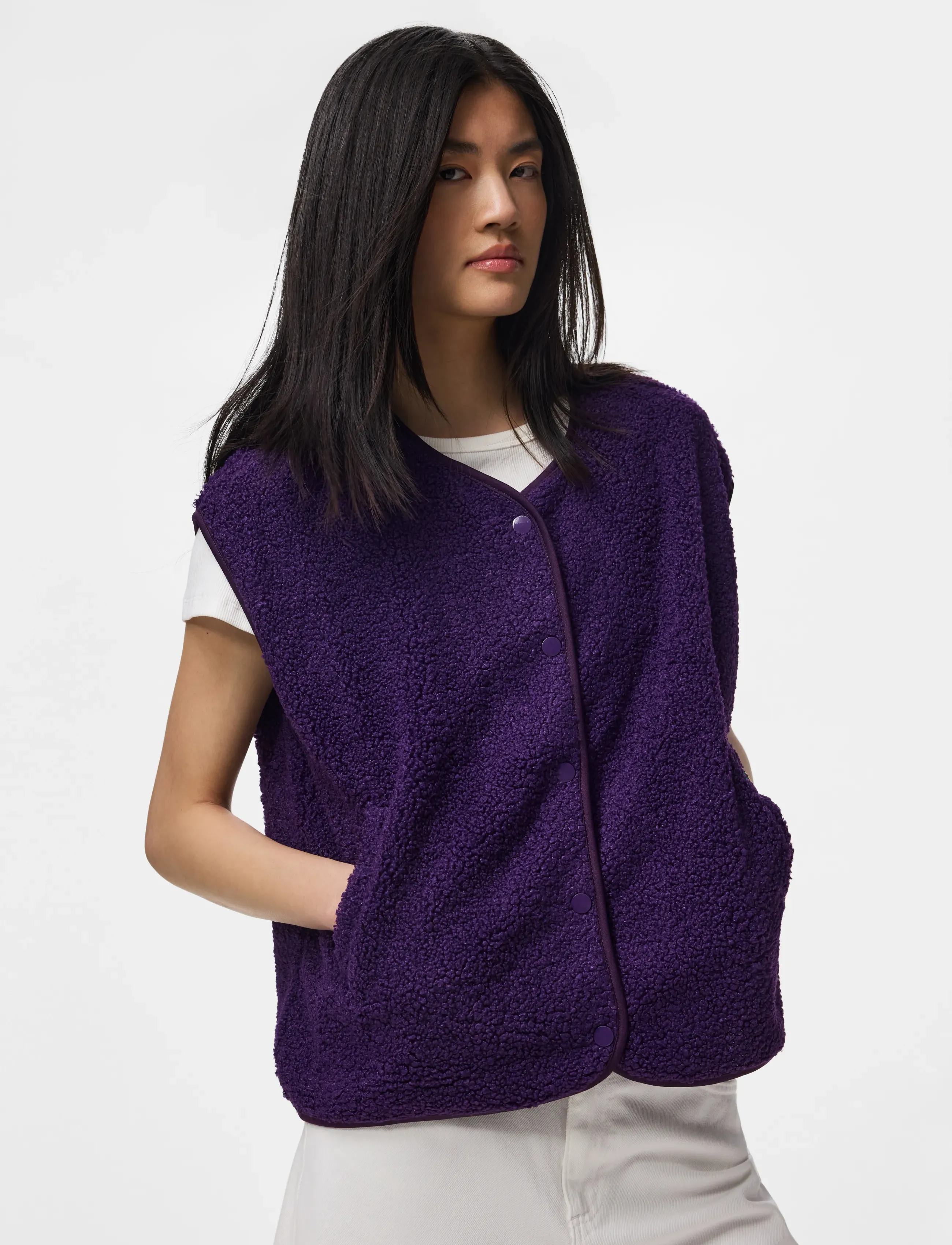 Pieces Pckatty Teddy Vest Noos Bc, XL, Purple, Veste > Fleece & Teddy Veste, Dame