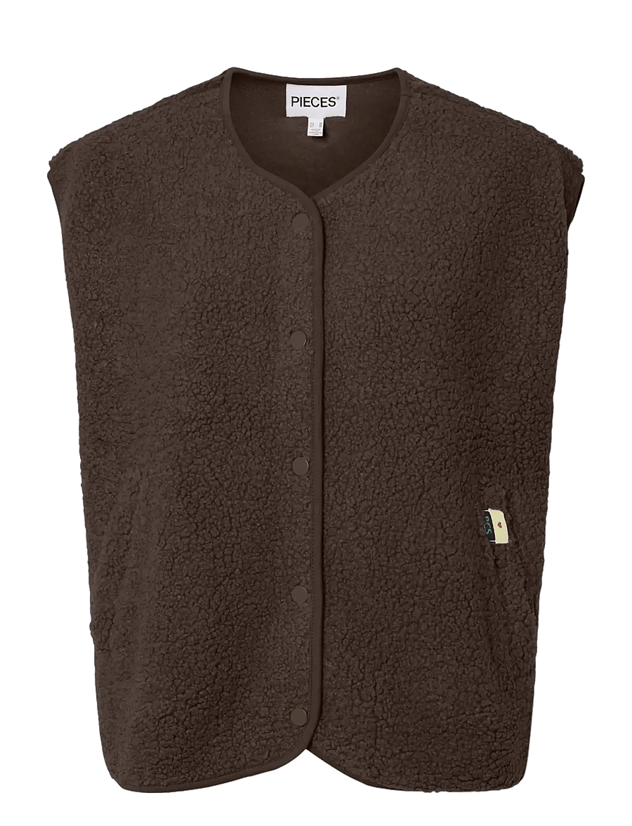 Pieces - PCKATTY TEDDY VEST NOOS BC - teddy-vestid - hot fudge - 1