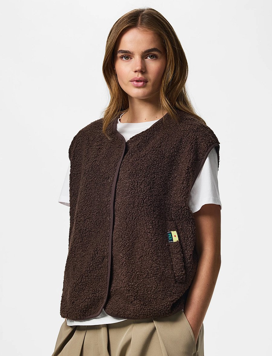 Pieces - PCKATTY TEDDY VEST NOOS BC - teddy-vestid - hot fudge - 0