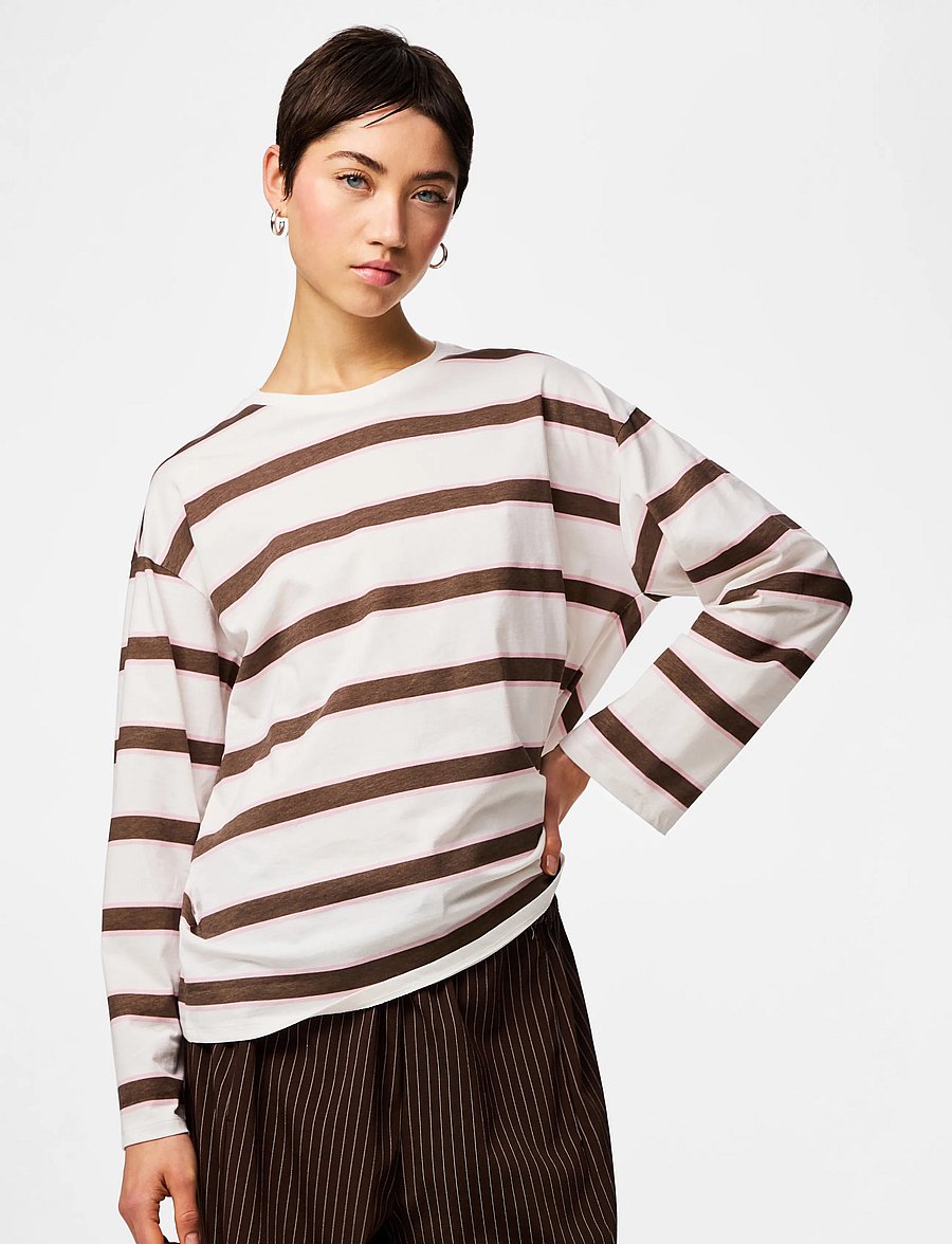 Pieces - PCMILA LS LOOSE TEE JRS NOOS BC - pikkade varrukatega topid - coffee quartz - 0