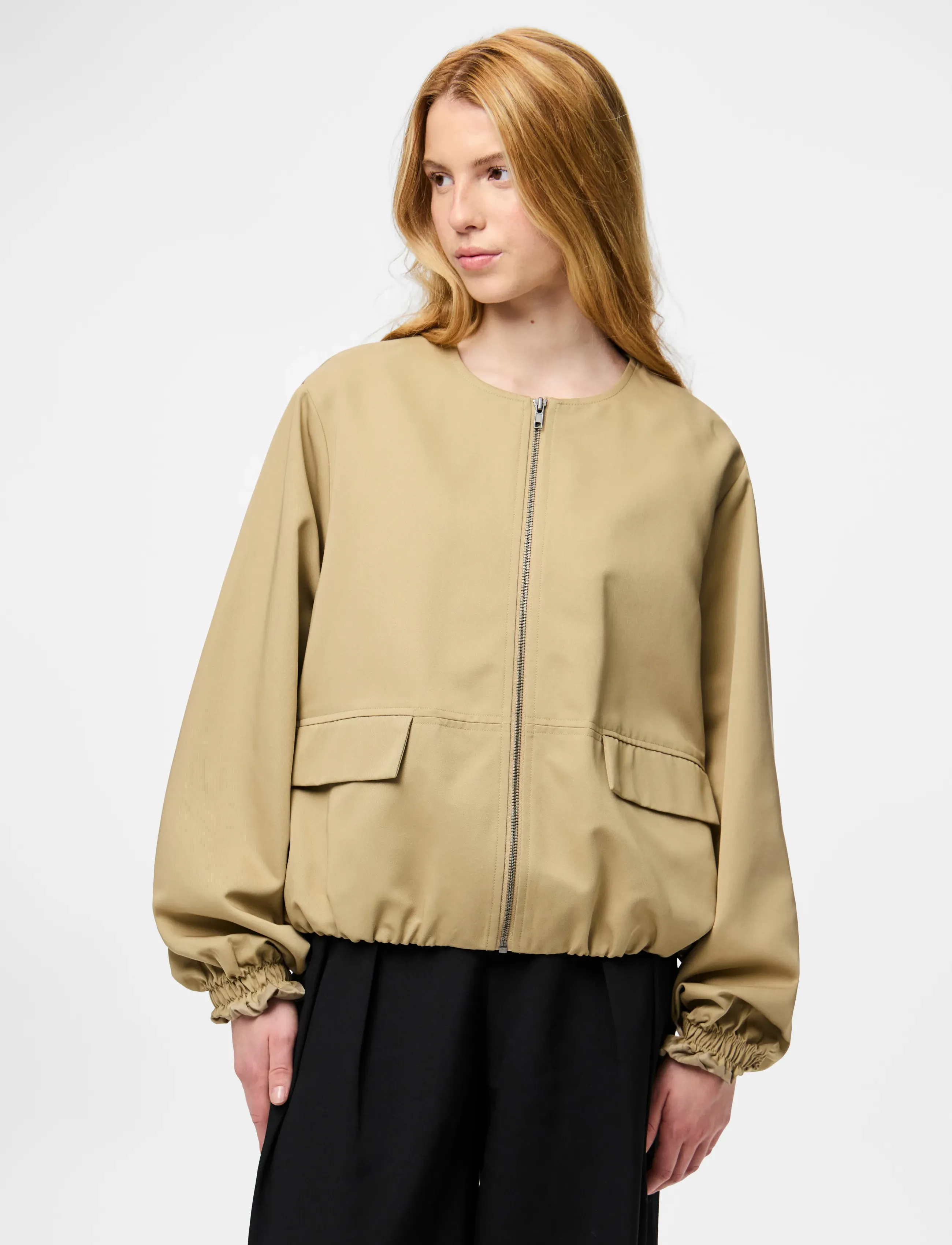 Pieces Pcberit Balloon Bomber Jacket, L, Jackets, Beige - Bomber, Frauen