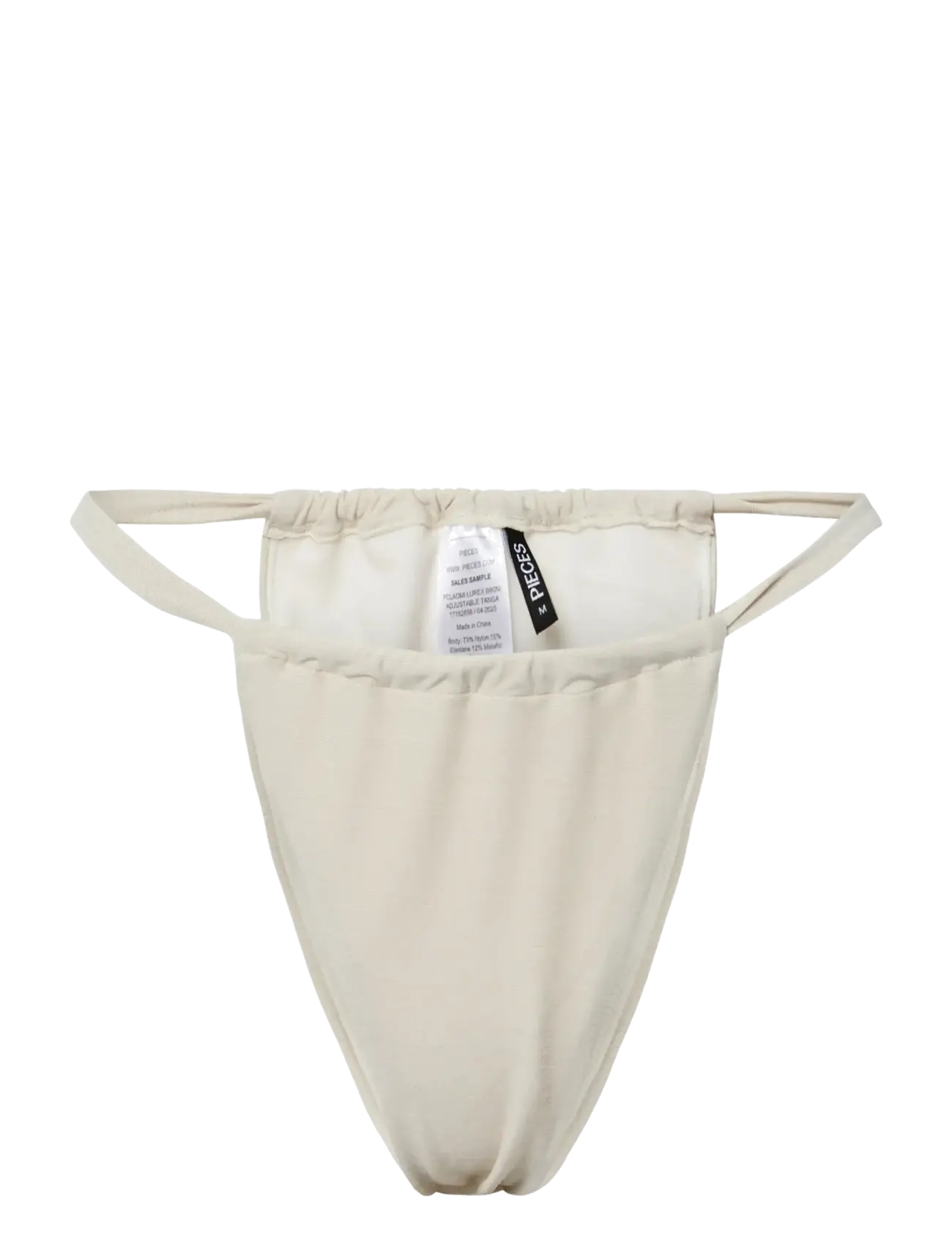 Pieces Pclaomi Lurex Bikini Adjustable Tanga, L, Unterteile, Creme - High Waist Bikinis, Frauen