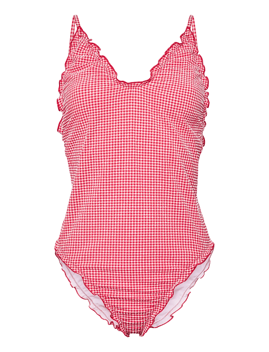 Pieces - PCKIA FRILL EDGE SWIMSUIT BC - baddräkter - lychee - 0