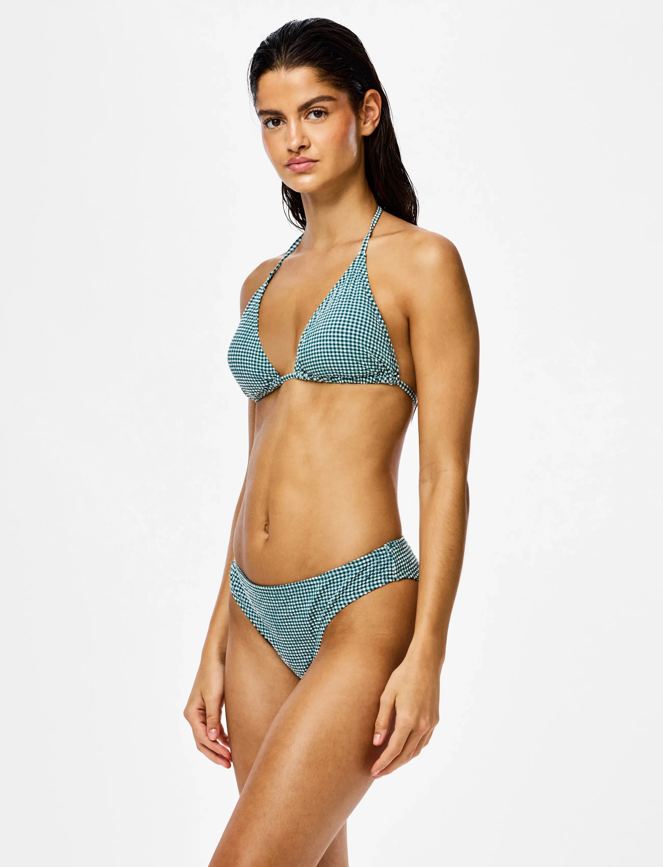 Pieces Pckia Triangle Bikini Top Bc, Kvinder, Gingham Trekant Bikinitop, Hvid, Str: XS