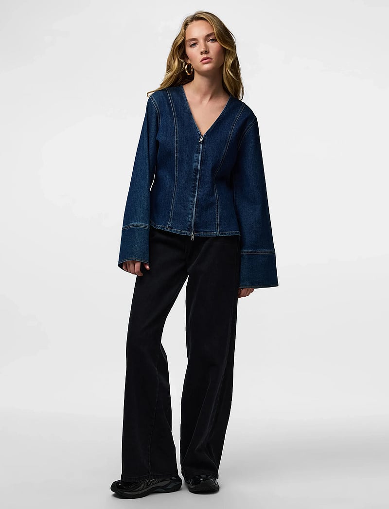 Pieces - PCFLORA LS DENIM SHIRT - jeansskjortor - dark blue denim - 5