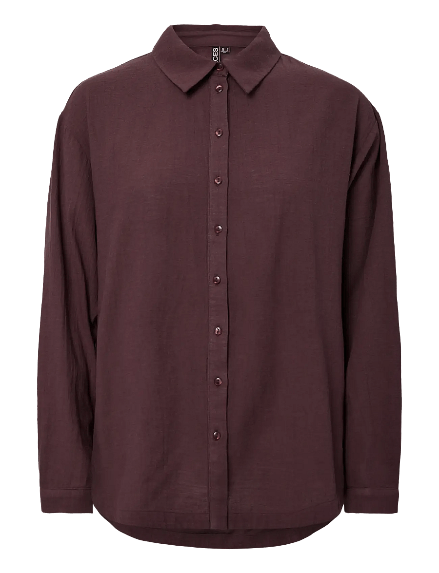 Pieces - PCAGNES LS OVERSIZED SHIRT WVN BC - strandkläder - deep mahogany - 0