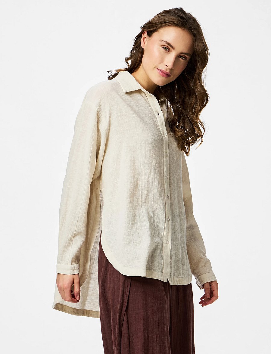 Pieces - PCAGNES LS OVERSIZED SHIRT WVN BC - strandmode - natural - 0