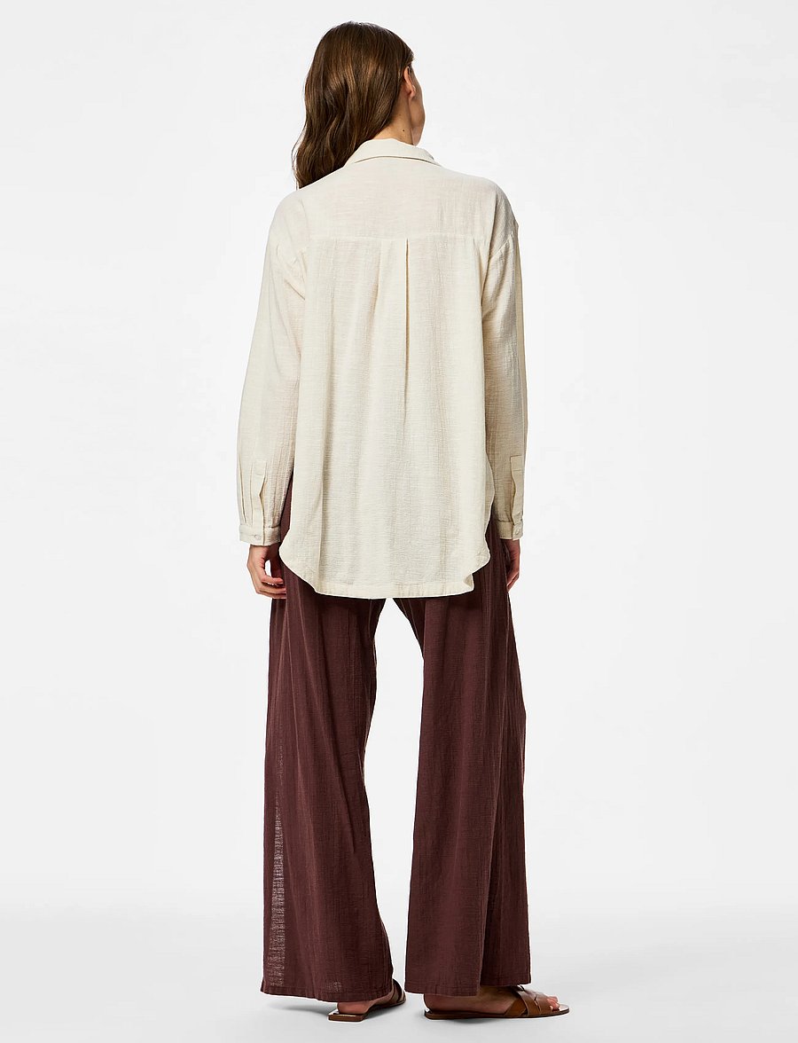 Pieces - PCAGNES LS OVERSIZED SHIRT WVN BC - strandmode - natural - 3