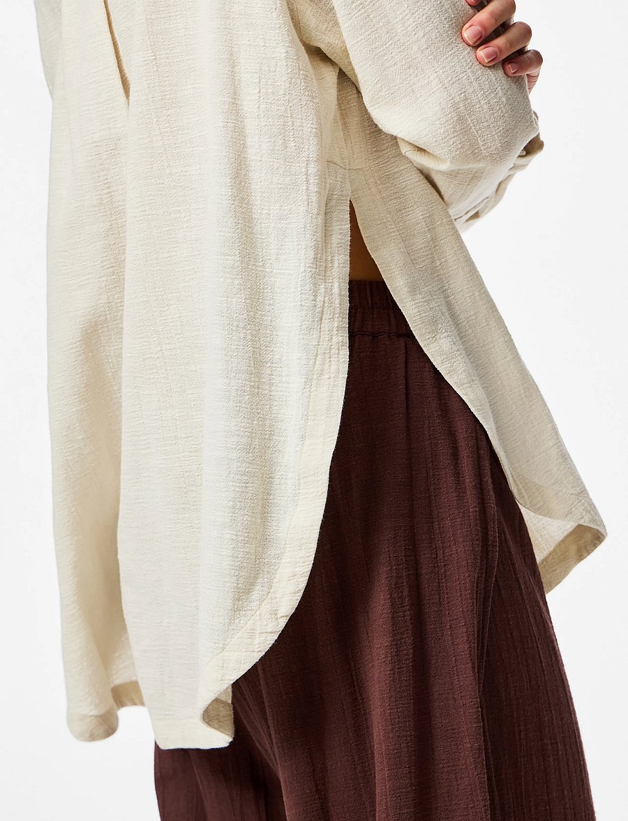 Pieces - PCAGNES LS OVERSIZED SHIRT WVN BC - strandmode - natural - 5