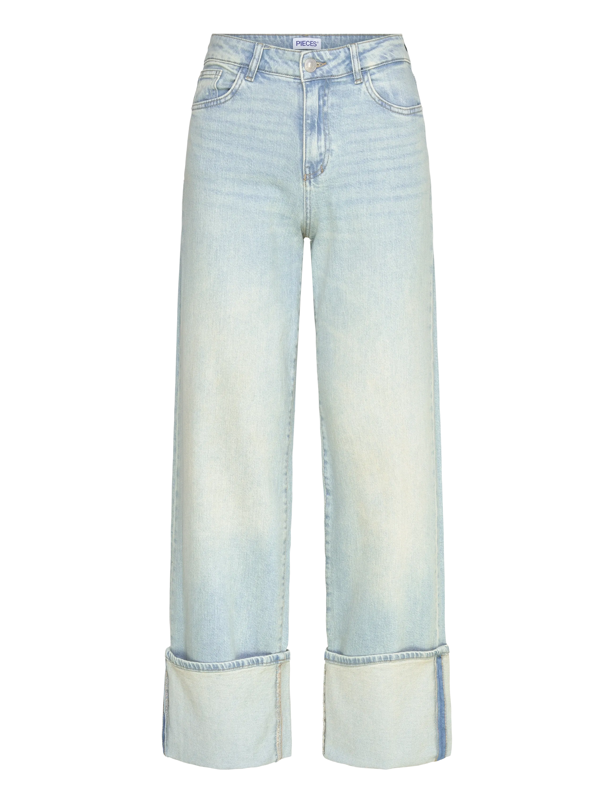 Pieces PCSILKE MW FOLD UP DENIM JEANS - Pieces - LIGHT BLUE DENIM / blue
