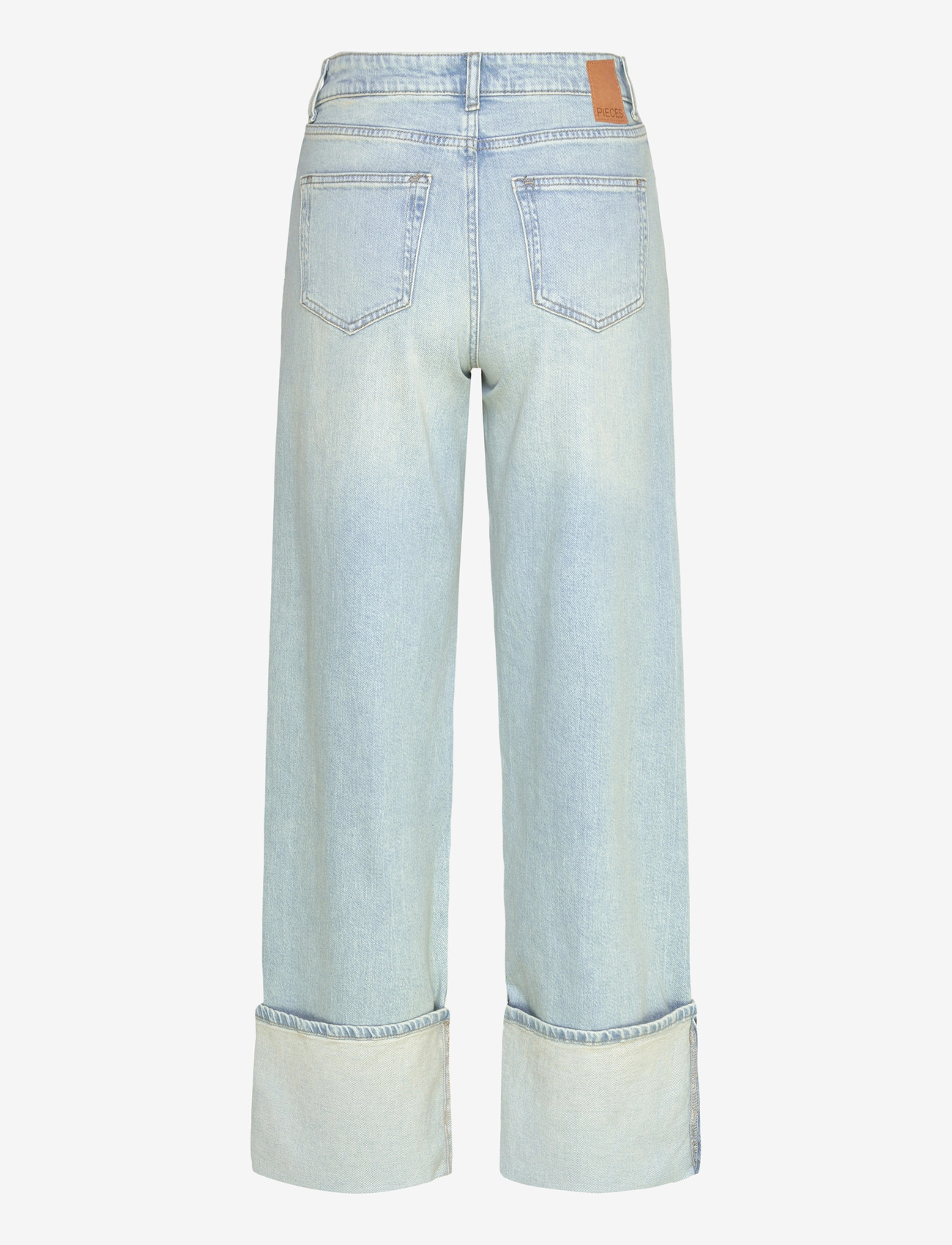 Pieces - PCSILKE MW FOLD UP DENIM JEANS - brede jeans - light blue denim - 2