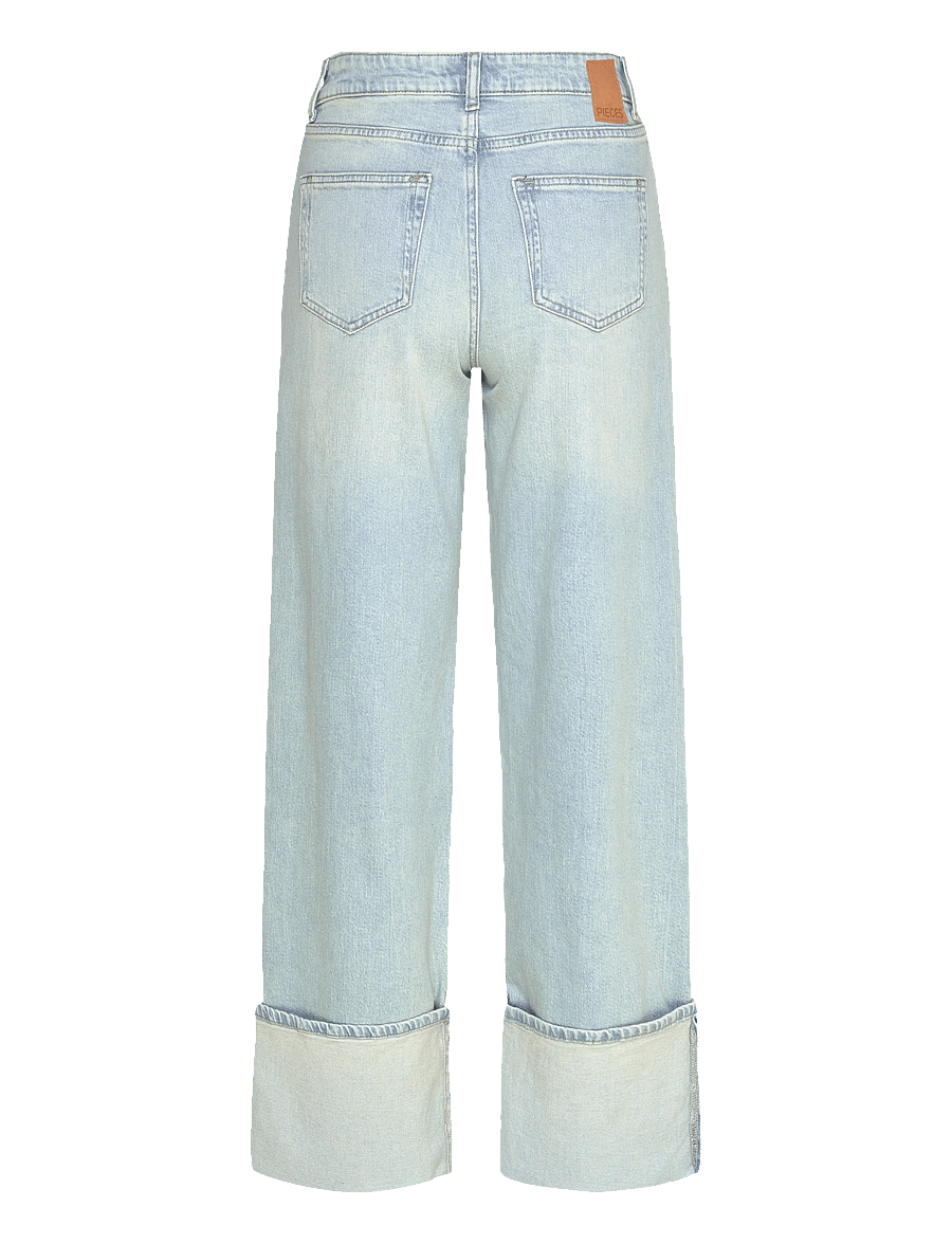 Pieces - PCSILKE MW FOLD UP DENIM JEANS - hosen mit weitem bein - light blue denim - 2