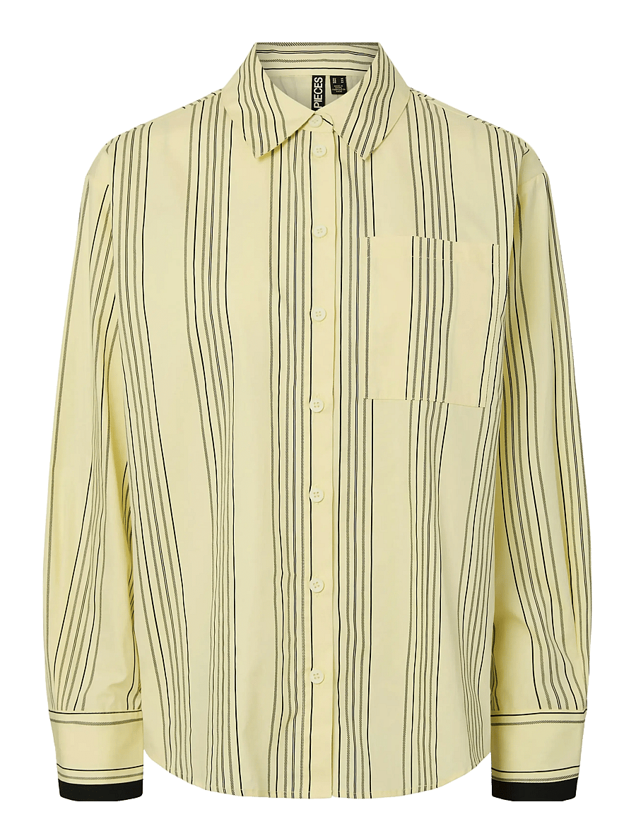 Pieces - PCJAMIE LS LOOSE SHIRT WVN D2D PP - pitkähihaiset kauluspaidat - pastel yellow - 0