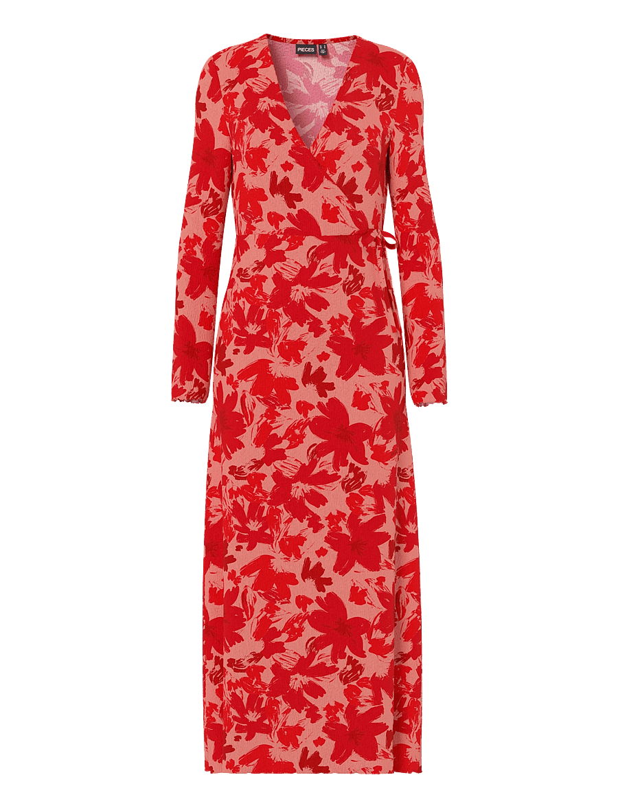 Pieces - PCFLORA LS WRAP ANKLE DRESS JRS MSA BC - slå-om-kjoler - adrenaline rush - 0