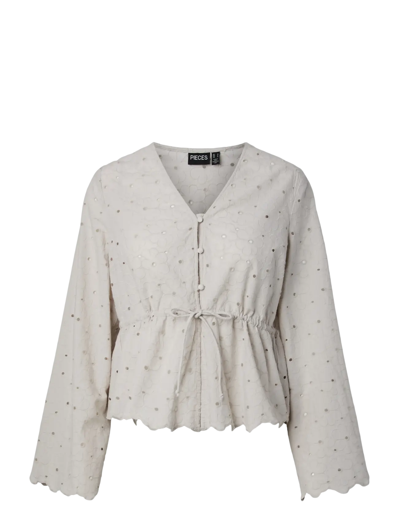 Pieces PCARMORINE LS EMBRODERI TOP WVN - Pieces - SILVER LINING / white