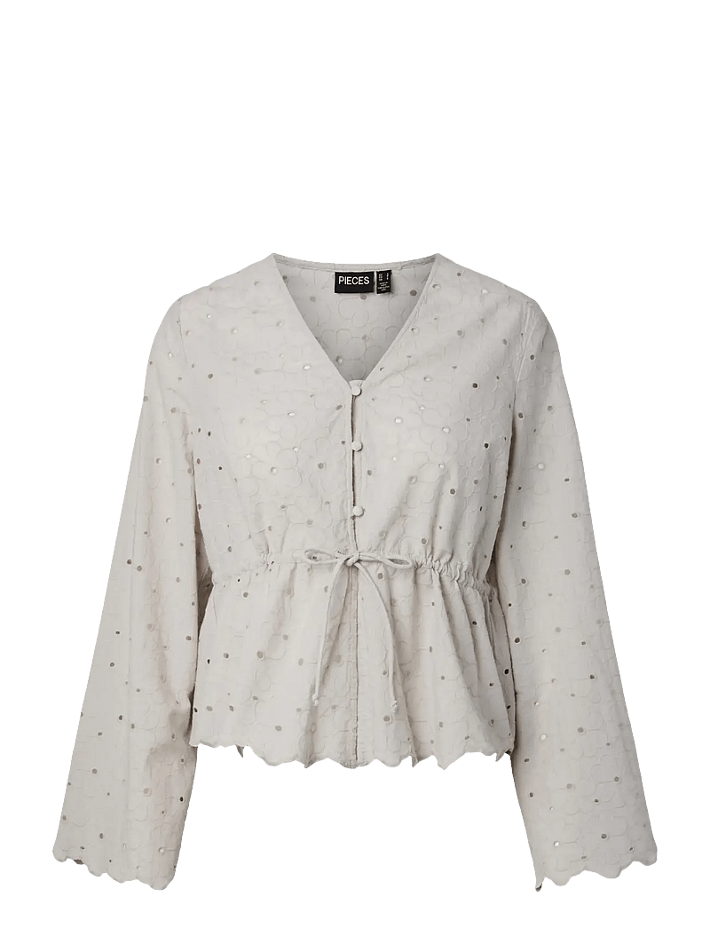 Pieces - PCARMORINE LS EMBRODERI TOP WVN - langärmlige blusen - silver lining - 1