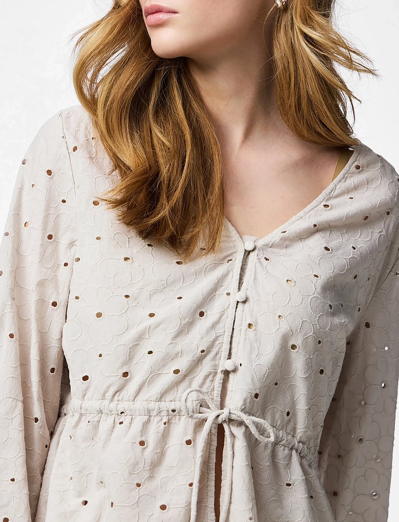 Pieces - PCARMORINE LS EMBRODERI TOP WVN - langärmlige blusen - silver lining - 5