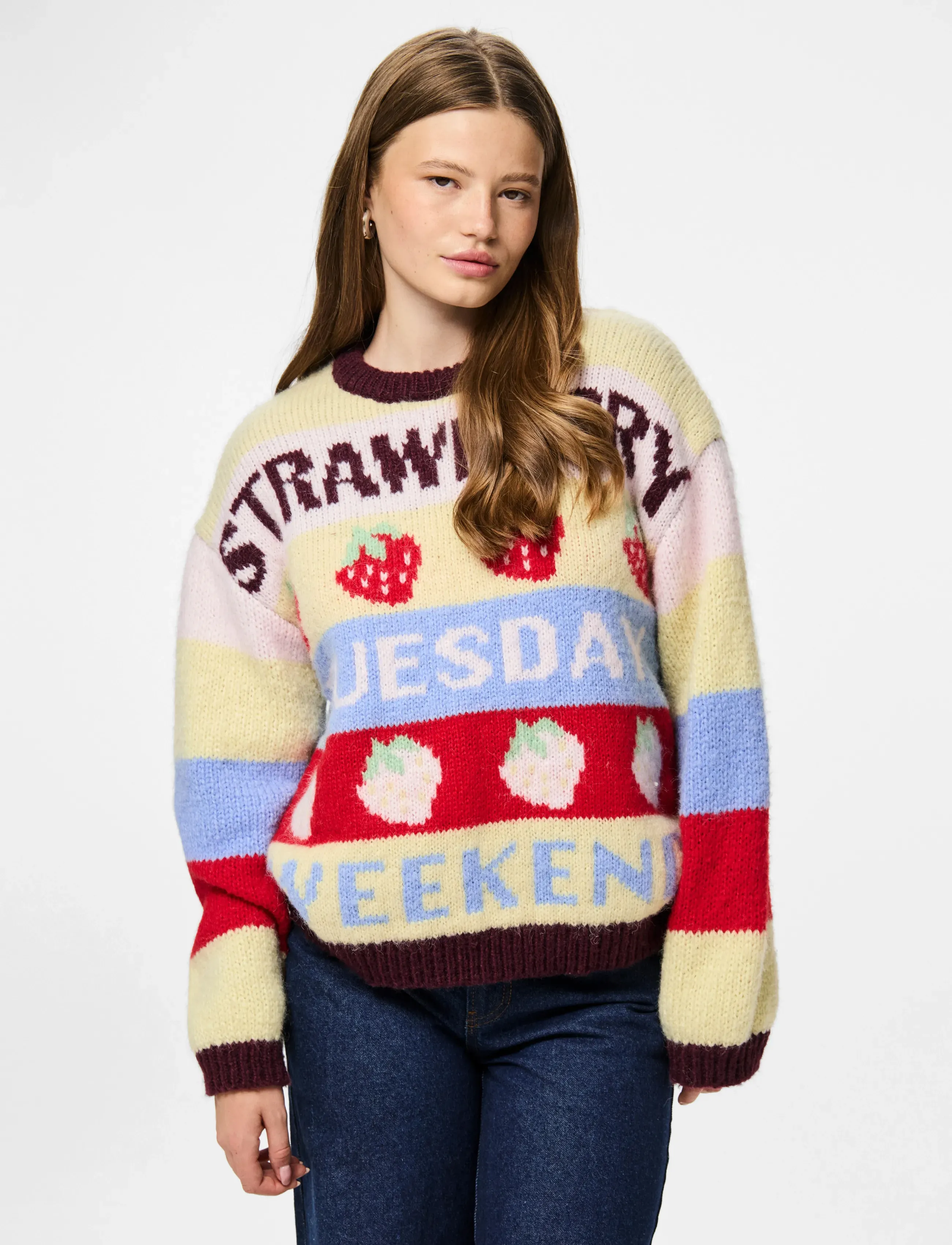 Pieces Pcbikka Ls O-Neck Knit Bc, Kvinder, Mønstret Striktrøje, Multi/mønstret, Str: L
