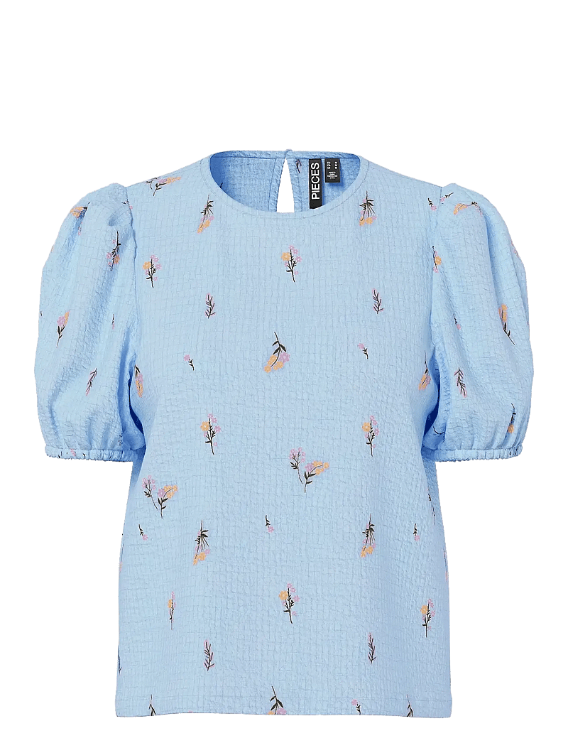 Pieces - PCJEO SS O-NECK TOP WVN D2D - t-shirts - cashmere blue - 0