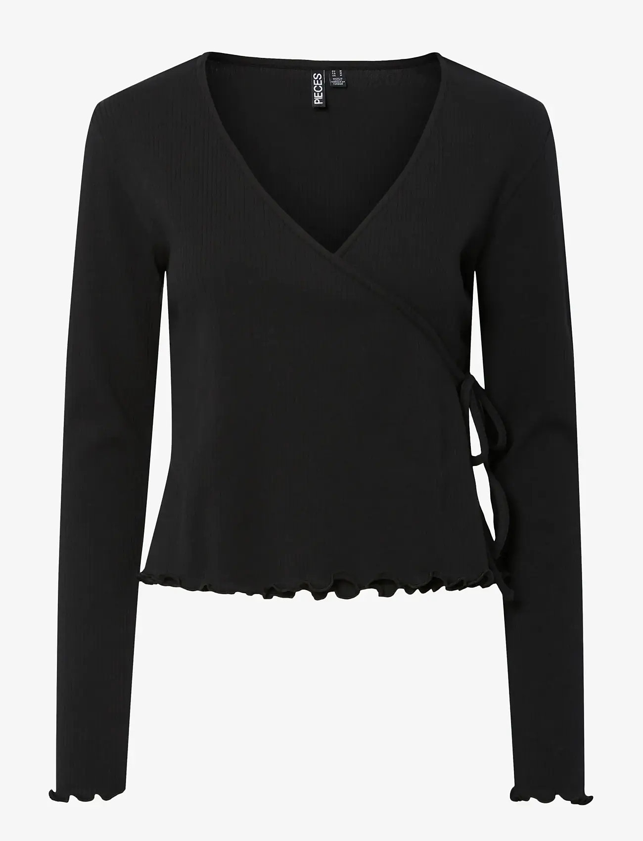 Pieces - PCKITTE LS V-NECK WRAP TOP JRS NOOS BC - langerma toppar - black - 1