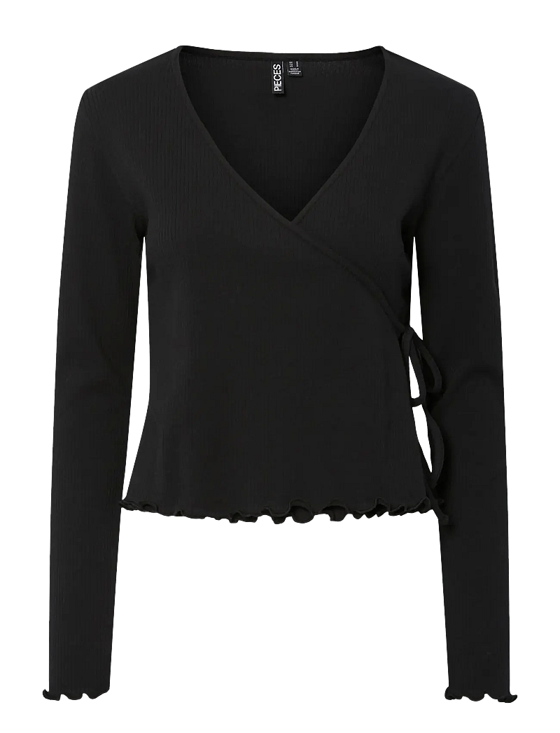 Pieces - PCKITTE LS V-NECK WRAP TOP JRS NOOS BC - langerma toppar - black - 1