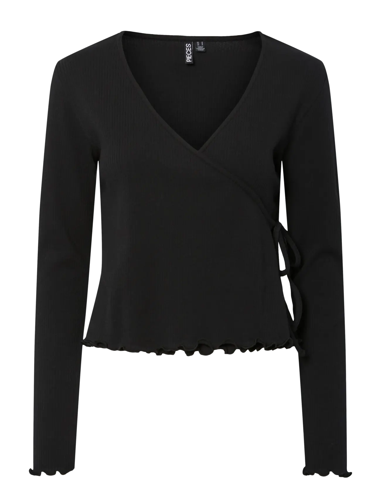 Pieces - PCKITTE LS V-NECK WRAP TOP JRS NOOS BC - langärmlige tops - black - 1