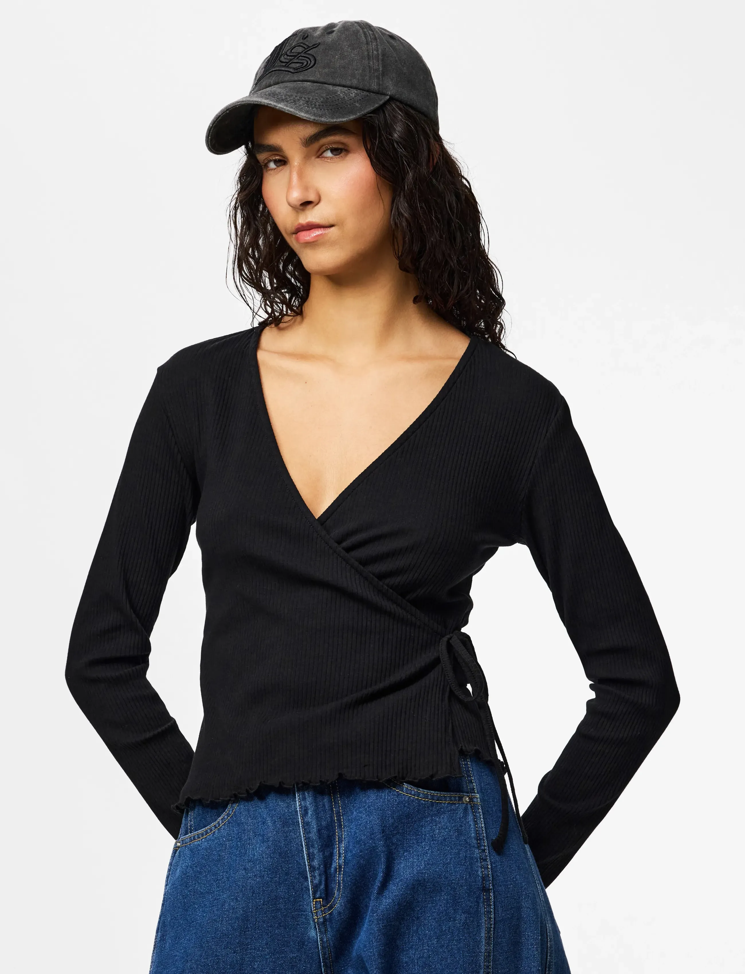 Pieces PCKITTE LS V-NECK WRAP TOP JRS NOOS BC - Pieces - BLACK / black