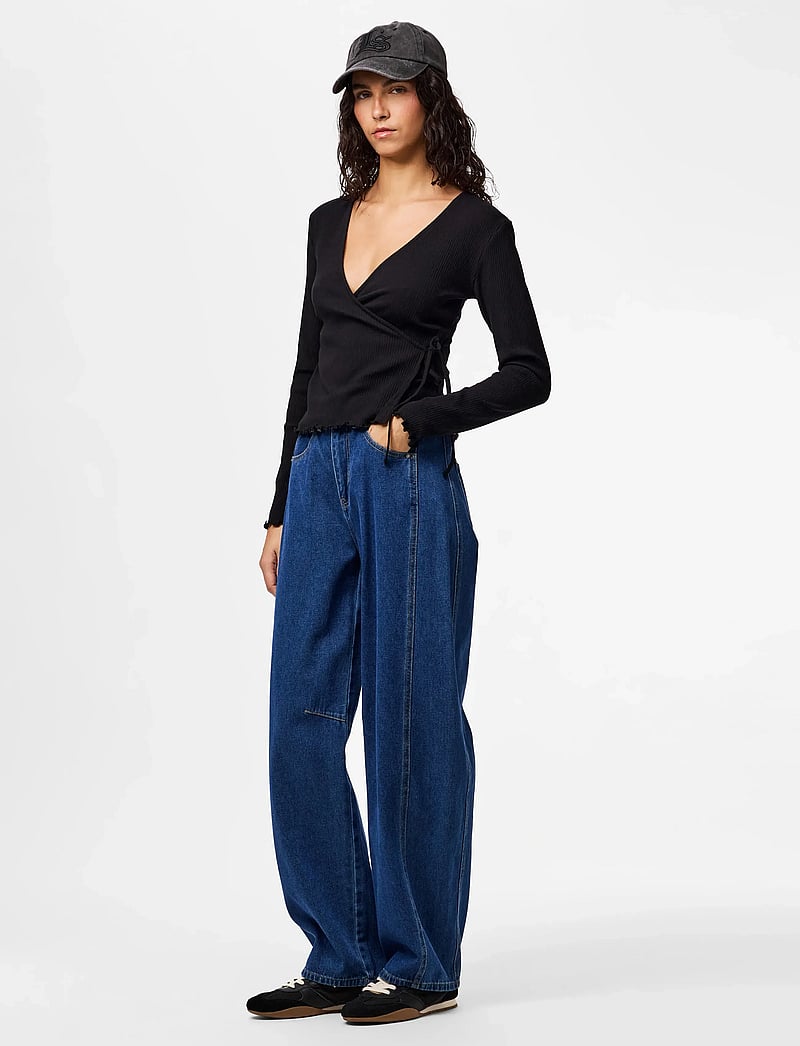 Pieces - PCKITTE LS V-NECK WRAP TOP JRS NOOS BC - langerma toppar - black - 4