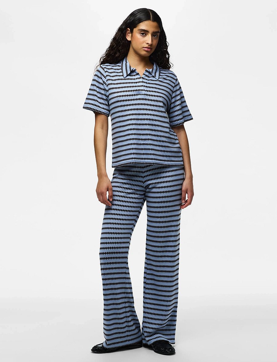 Pieces - PCJEYA HW WIDE KNIT PANT D2D JRS - laia säärega püksid - cashmere blue - 5