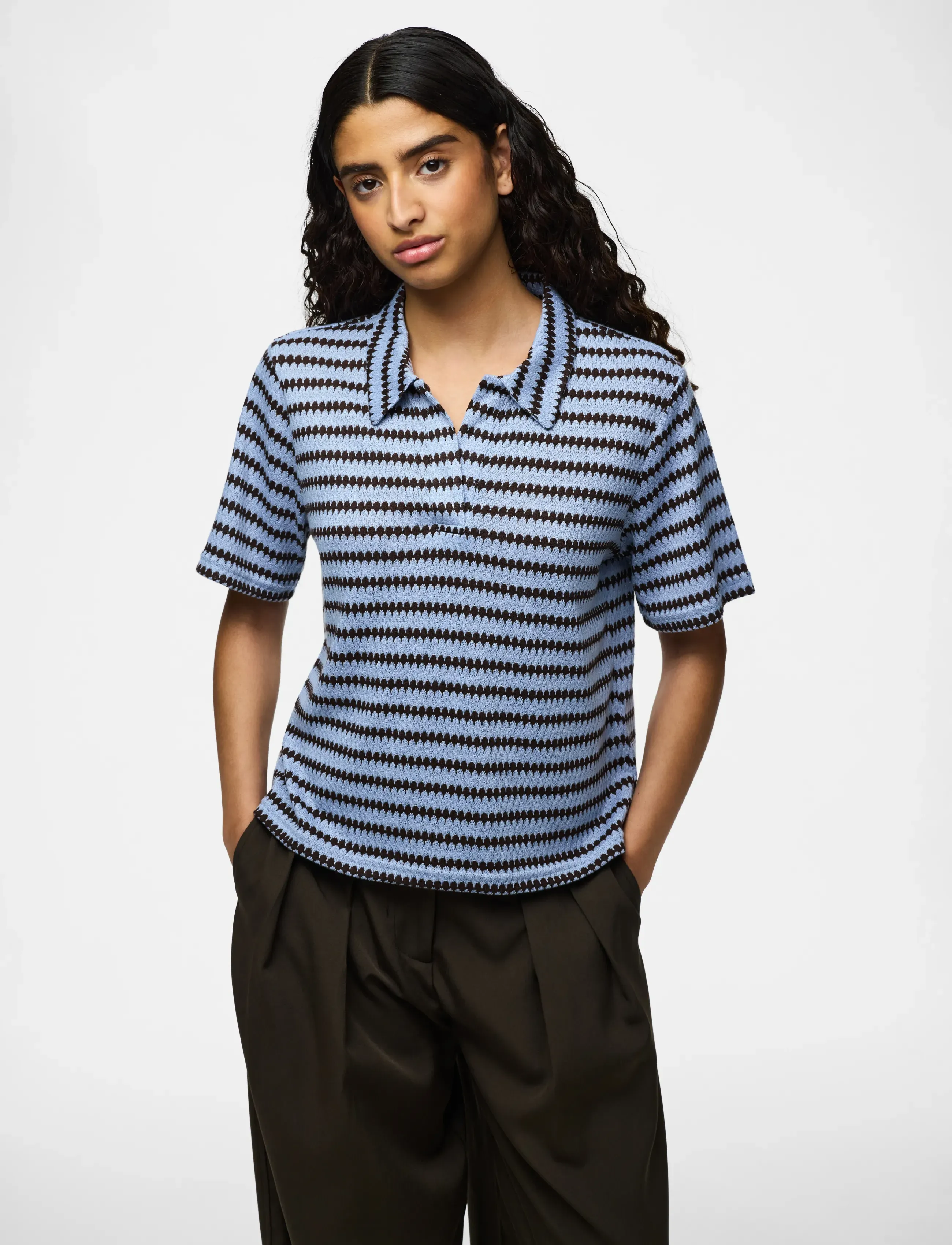 Pcjeya Ss V-Neck Loose Polo D2D Jrs