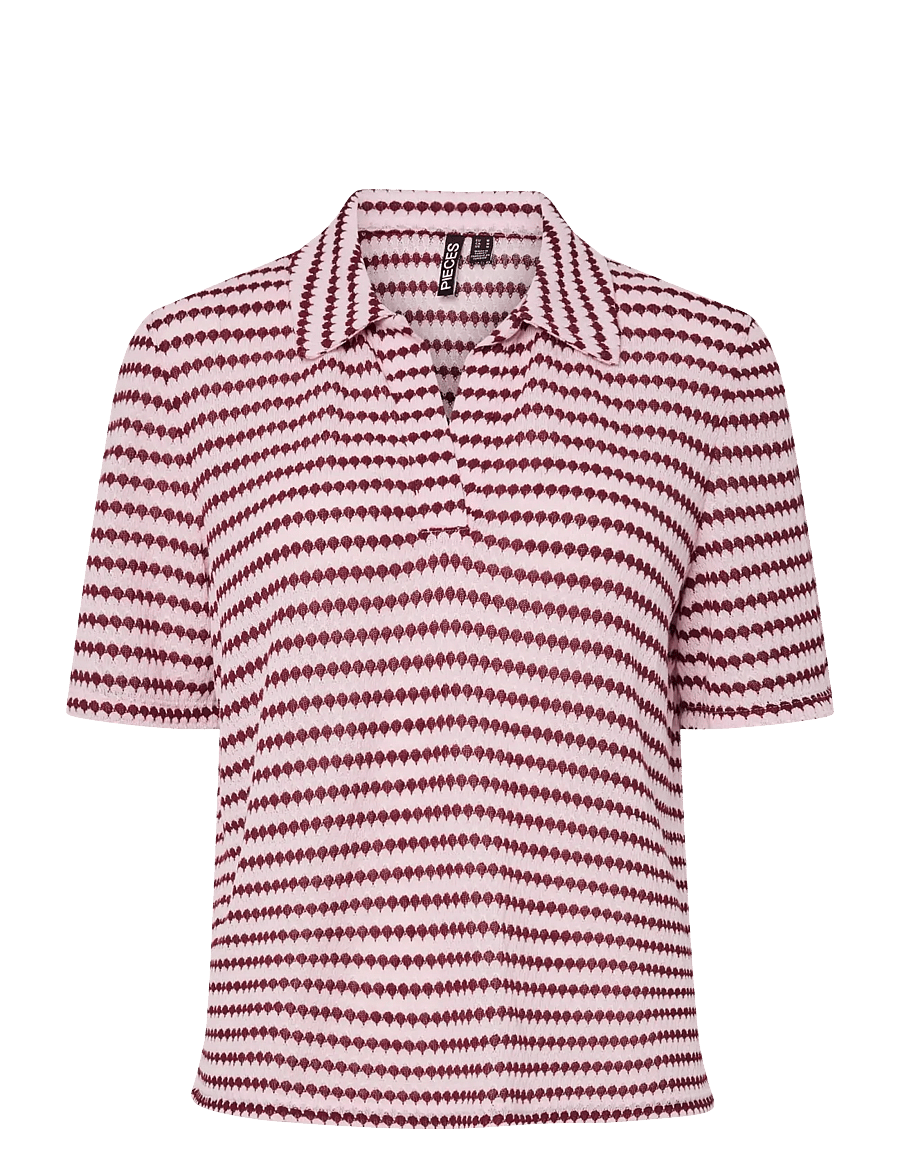 Pieces - PCJEYA SS V-NECK LOOSE POLO D2D JRS - poloshirts - pink tulle - 1