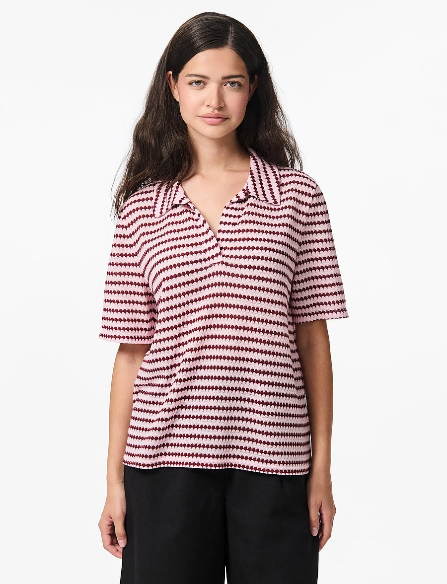 Pieces - PCJEYA SS V-NECK LOOSE POLO D2D JRS - pikéer - pink tulle - 0