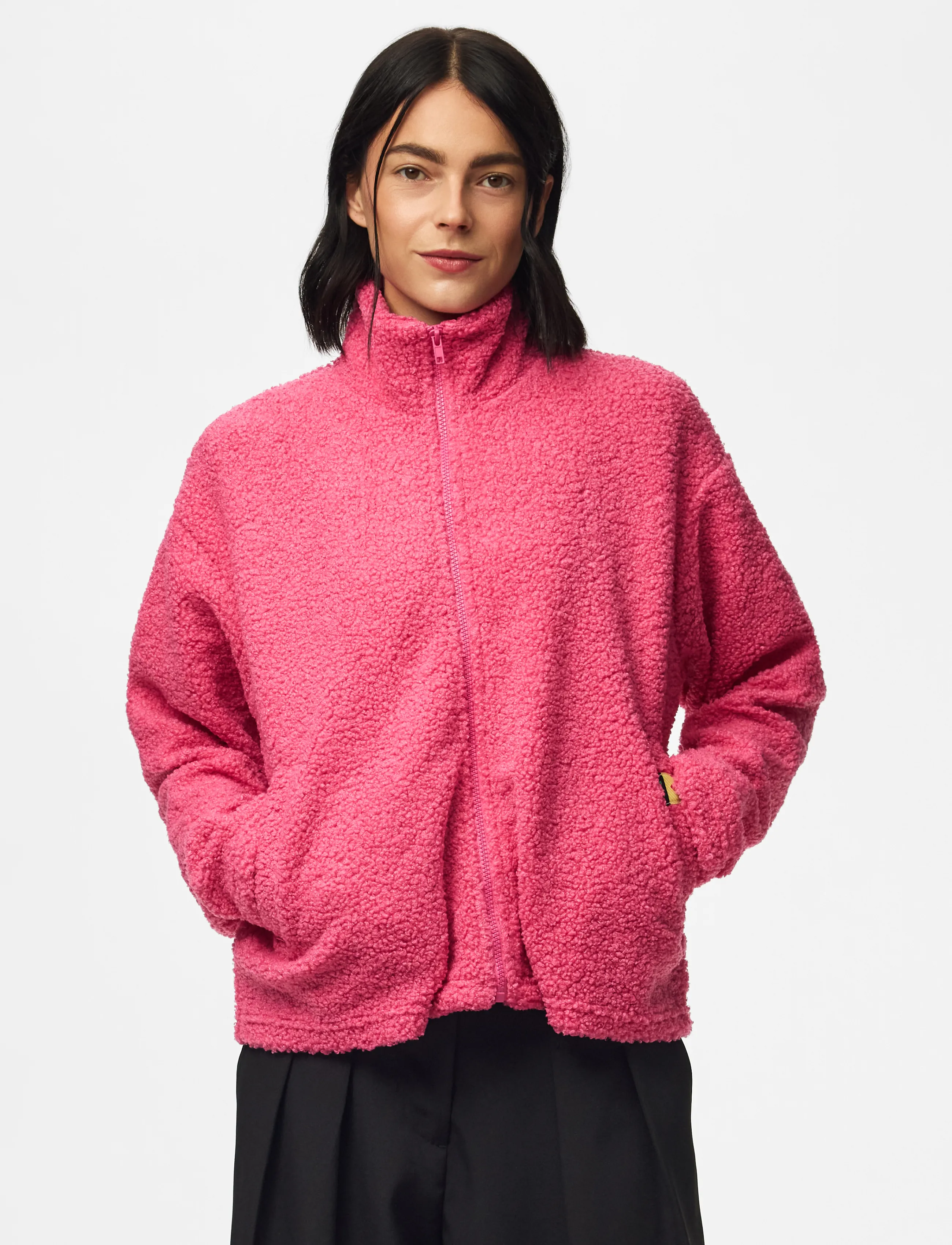 Pieces PCKATTY TEDDY HIGH-NECK JACKET NOOS BC - Jacken & Mäntel - SHOCKING PINK / pink/rose