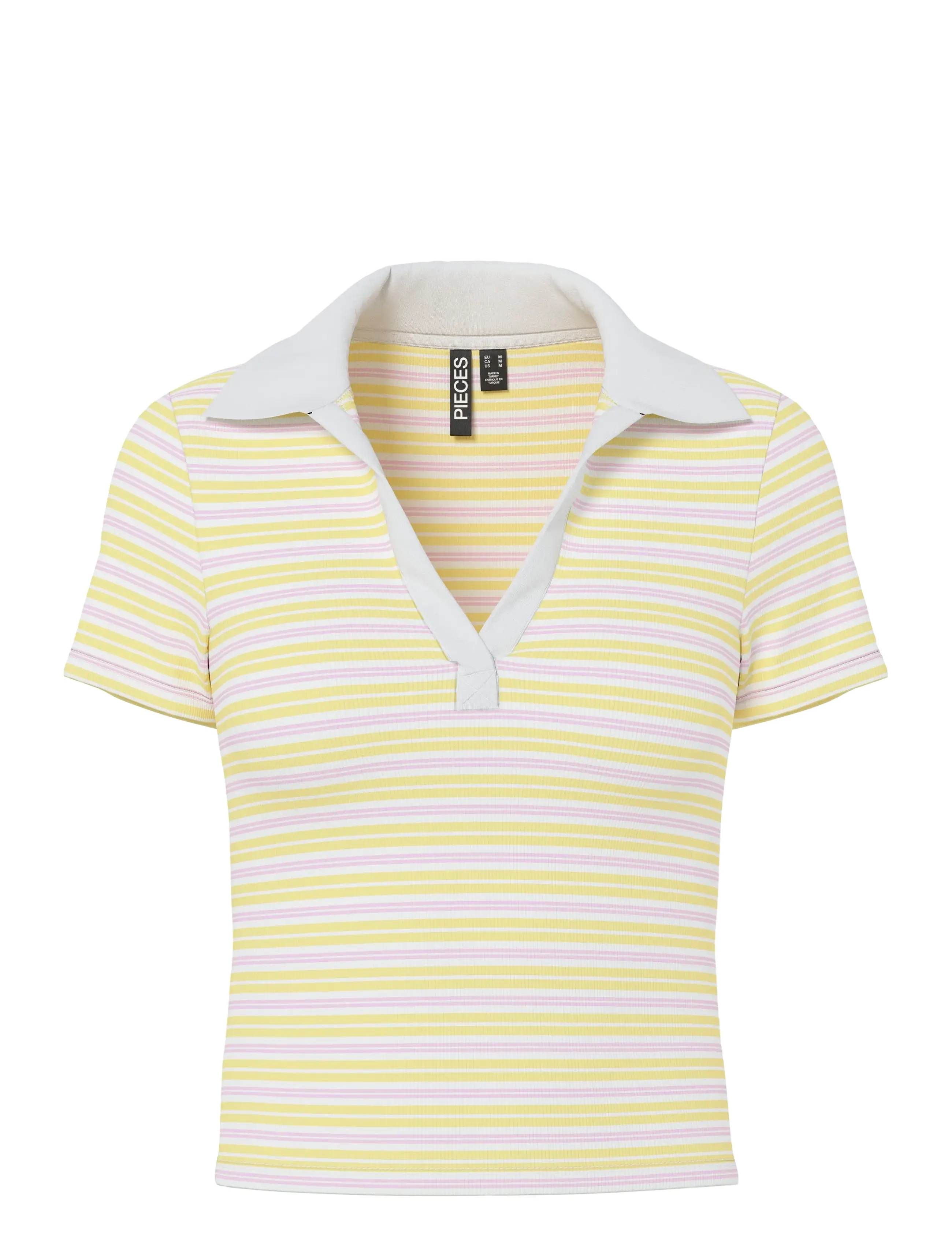 Pieces PCJAYJAY SS V-NECK POLO TOP JRS D2D FSY - T-Shirts & Tops - PALE BANANA / yellow
