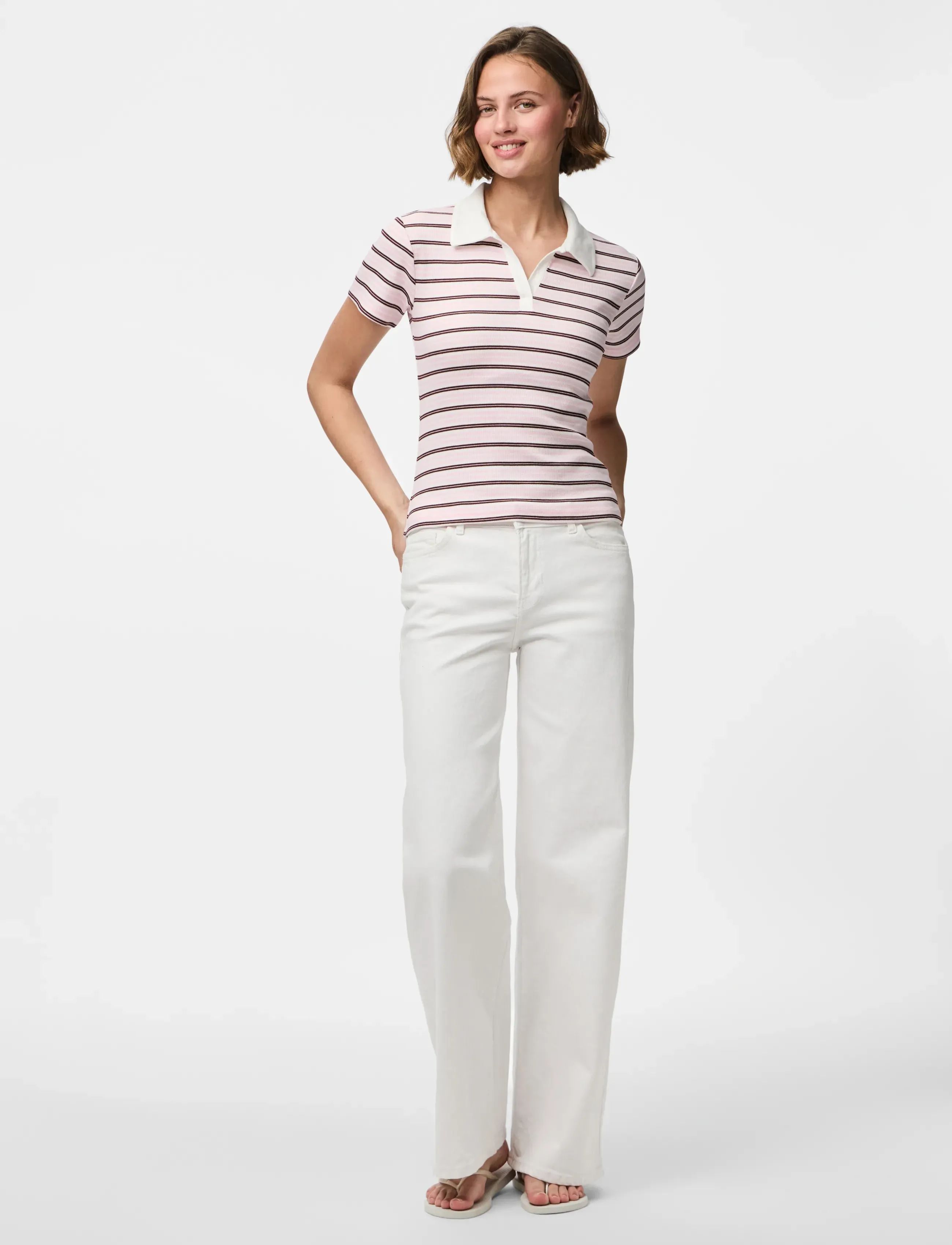 Pieces - PCJAYJAY SS V-NECK POLO TOP JRS D2D FSY - pink tulle - 4