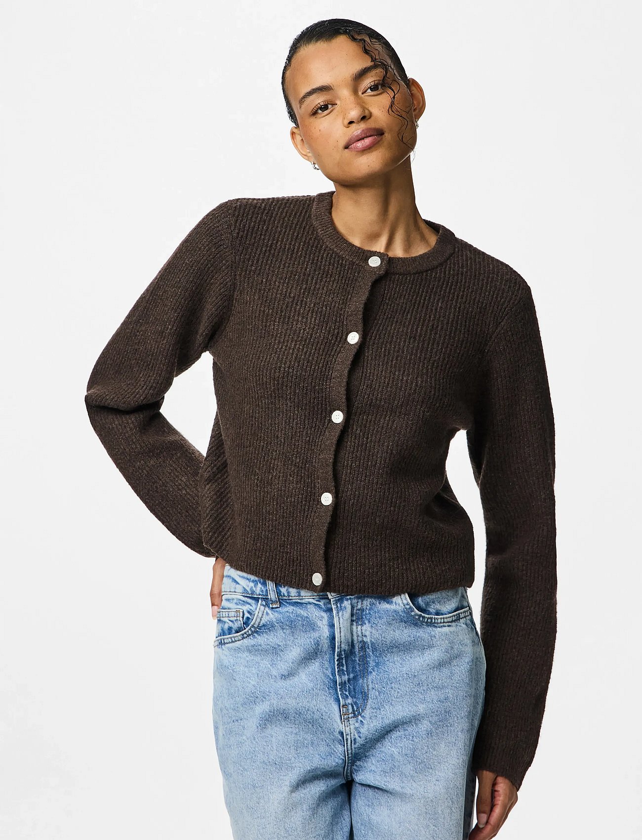 PCSILLY LS O-NECK KNIT CARDIGAN NOOS BC - HOT FUDGE