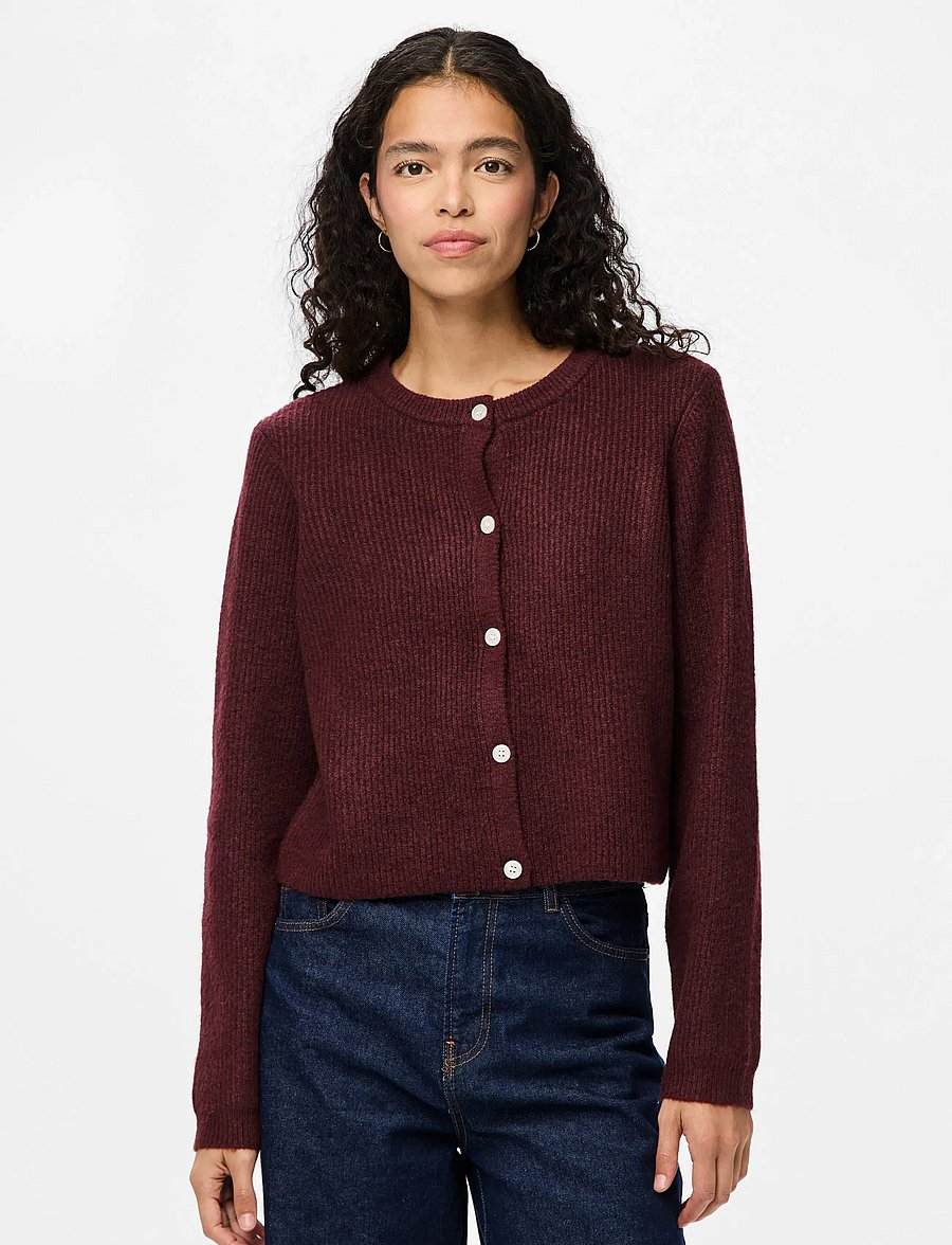 Pieces - PCSILLY LS O-NECK KNIT CARDIGAN NOOS BC - cardigans - tawny port - 0