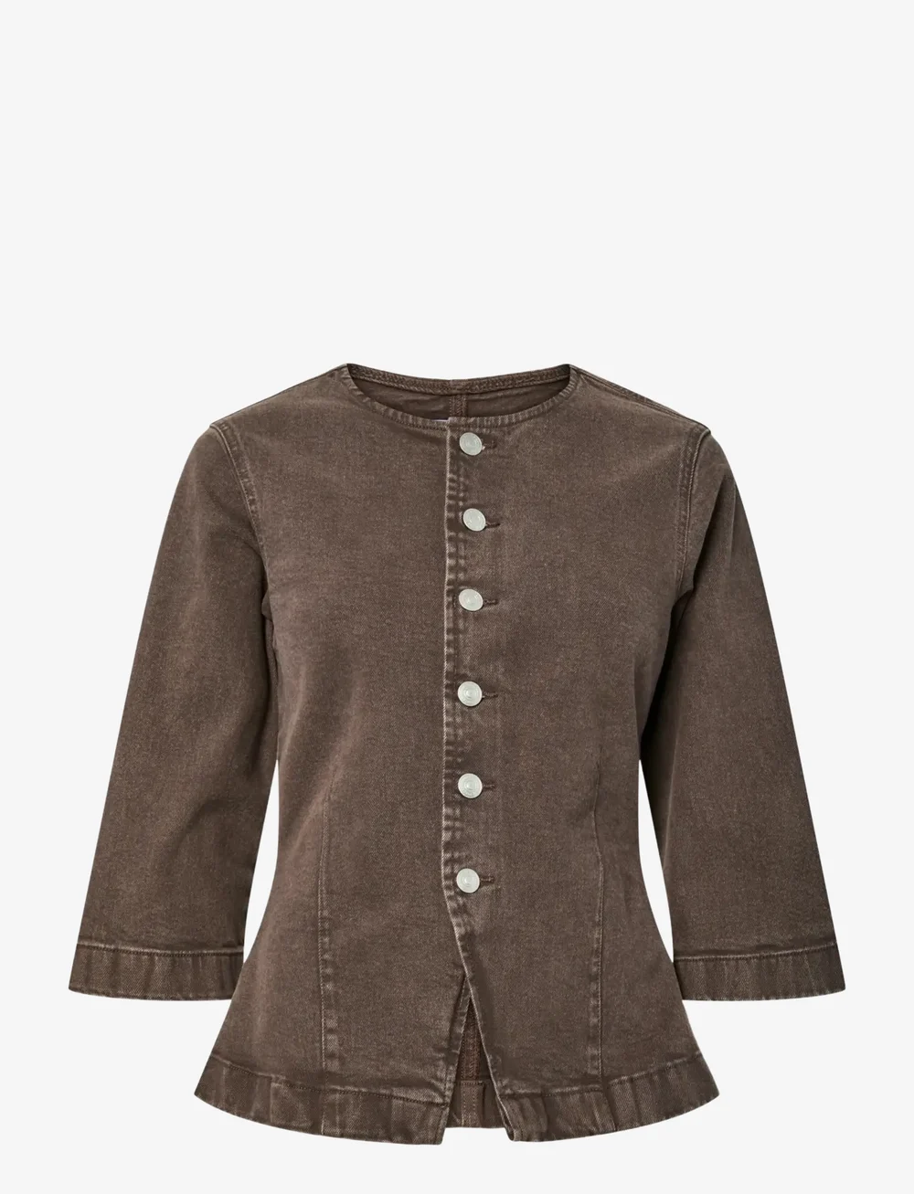 Pieces - PCSELMA 3/4 DENIM TOP D2D FSY - jeansskjortor - hot fudge - 1