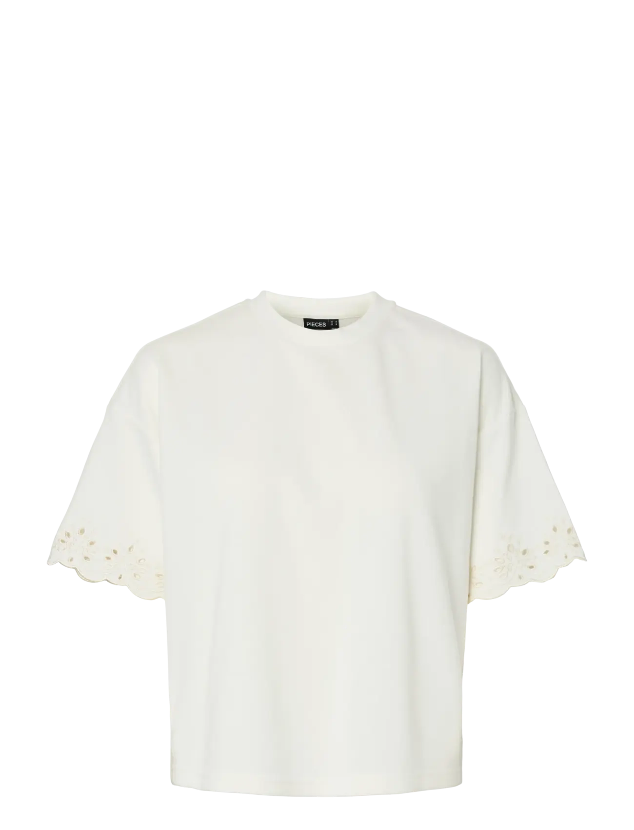 PIECES Pcchilli Summer Ss Broderi Tee Jrs Bc Cream - L - Damen