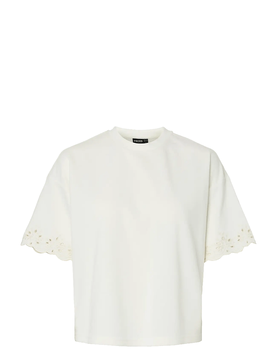 Pieces - PCCHILLI SUMMER SS BRODERI TEE JRS BC - t-shirts - cloud dancer - 1