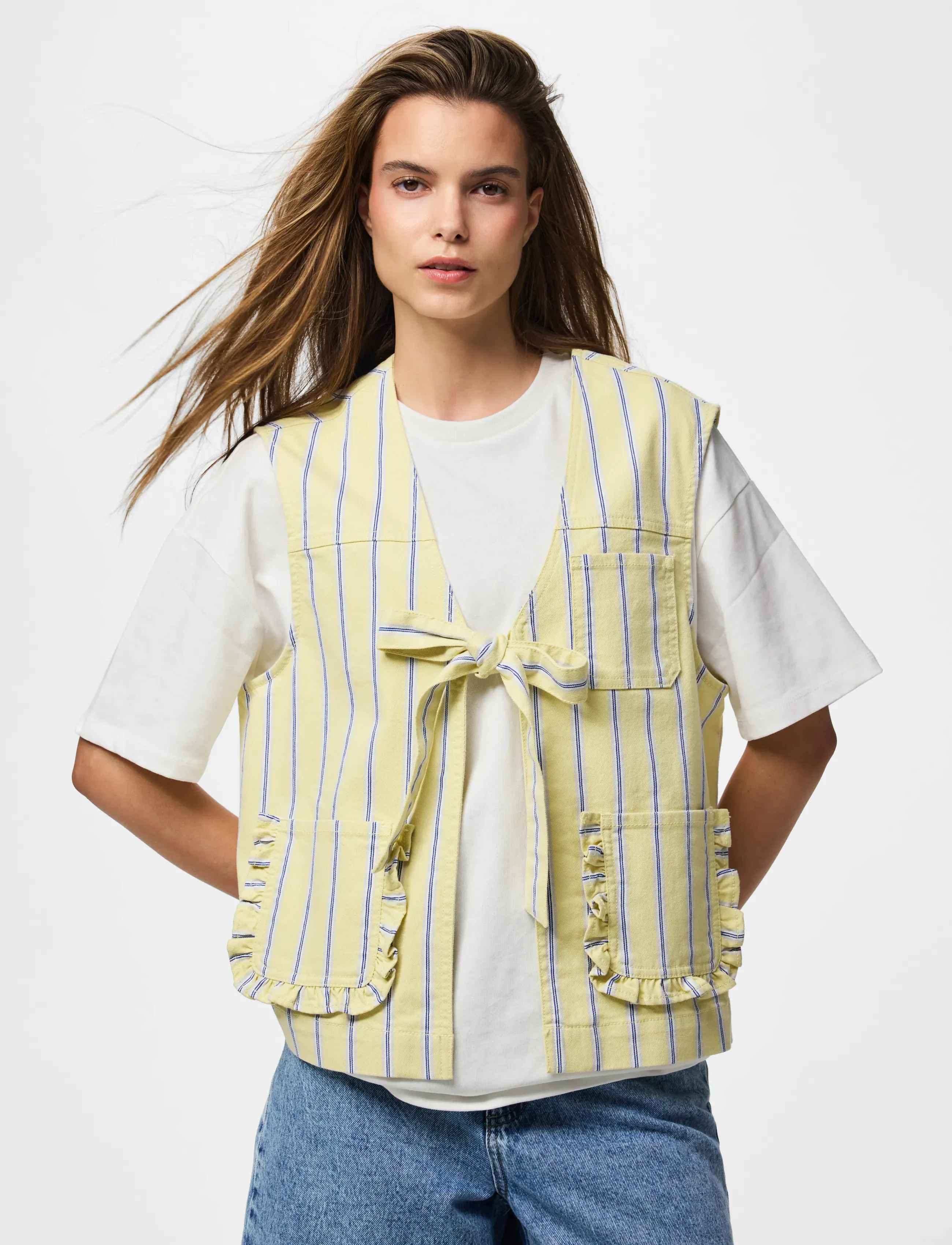 Pieces Pcbillo Tie Denim Vest, S, Blue, Veste > Denim Veste, Dame