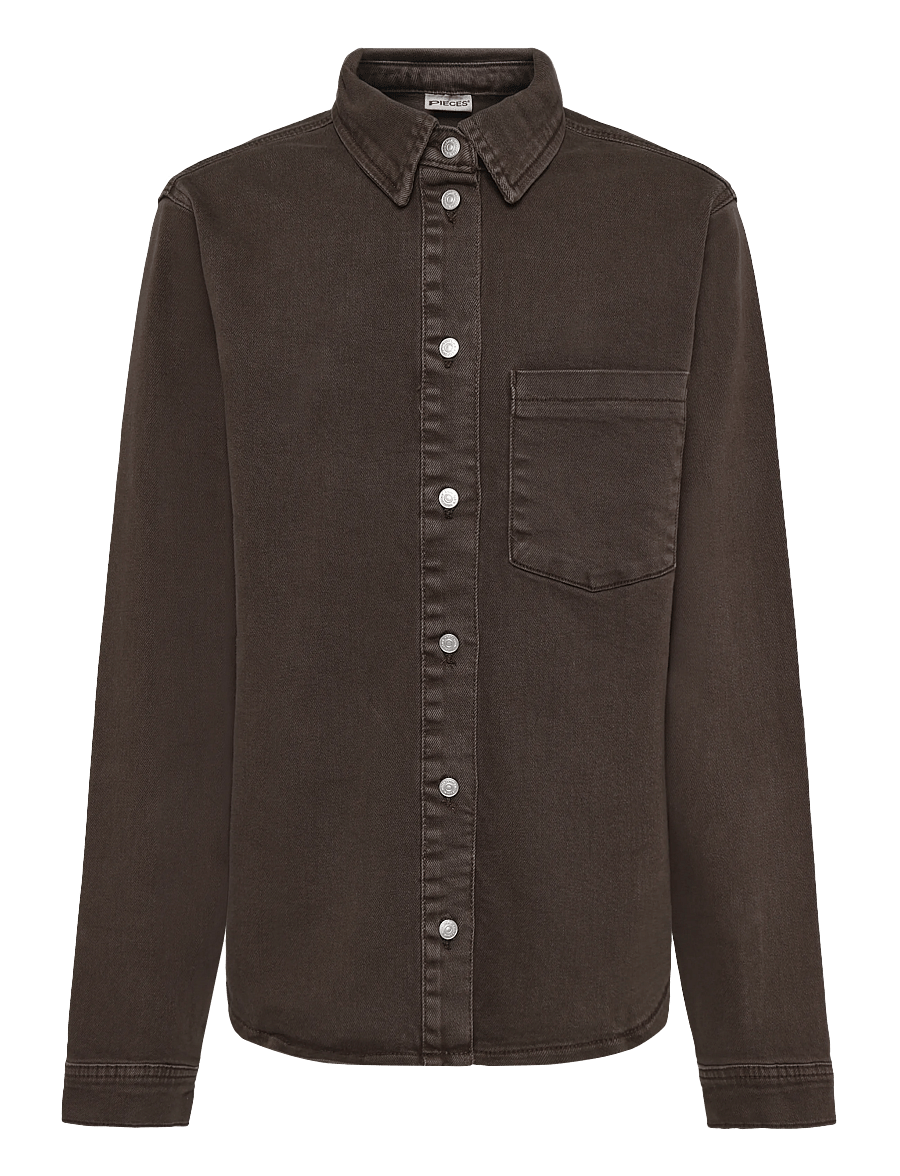 Pieces - PCSILKE LS SHIRT DNM BC - jeanshemden - hot fudge - 1