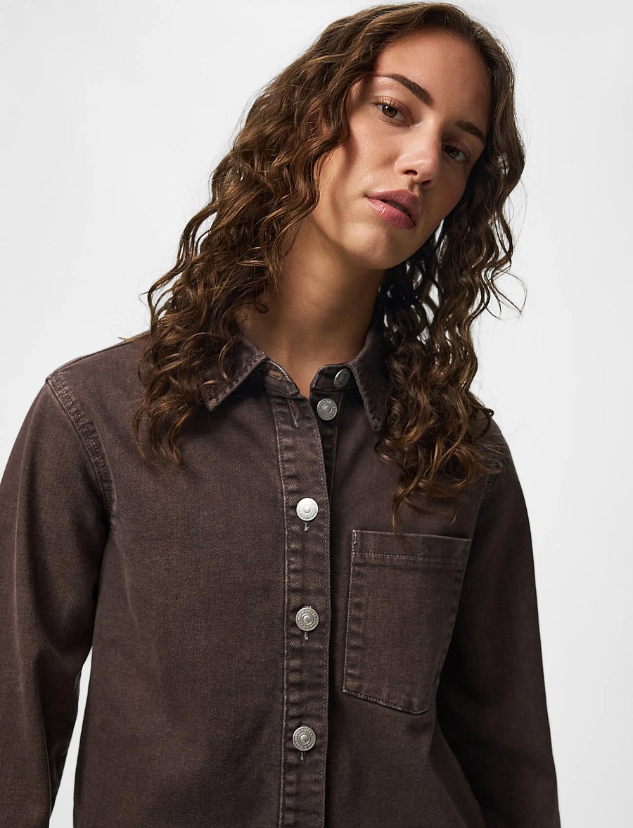 Pieces - PCSILKE LS SHIRT DNM BC - jeanshemden - hot fudge - 0