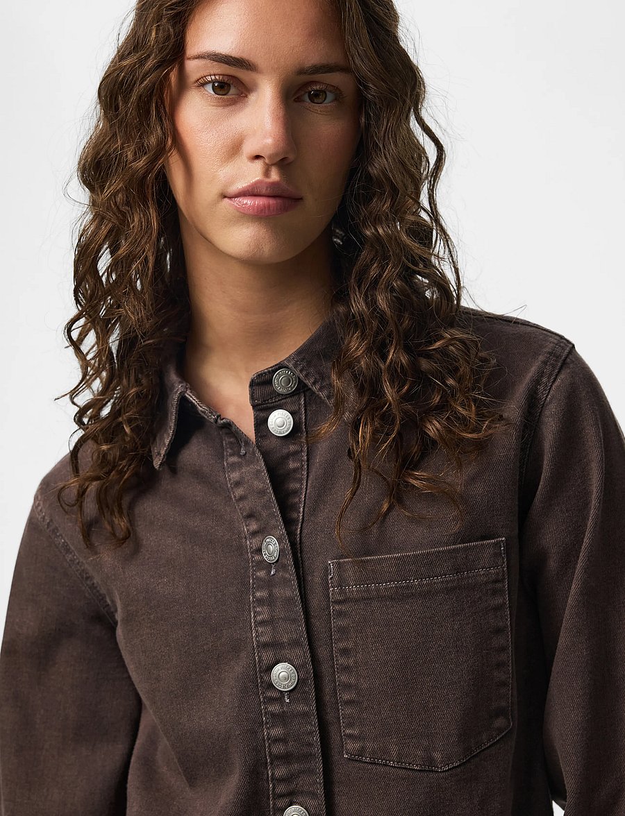 Pieces - PCSILKE LS SHIRT DNM BC - jeanshemden - hot fudge - 3