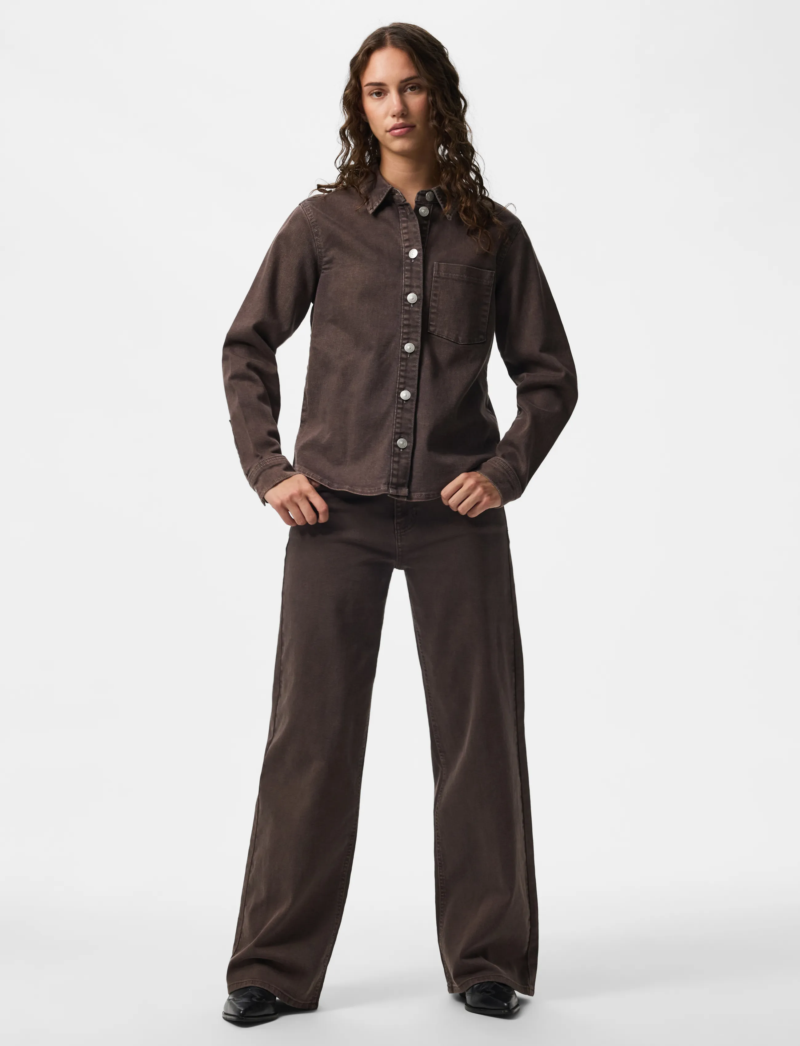 Pieces - PCSILKE LS SHIRT DNM BC - jeanshemden - hot fudge - 4