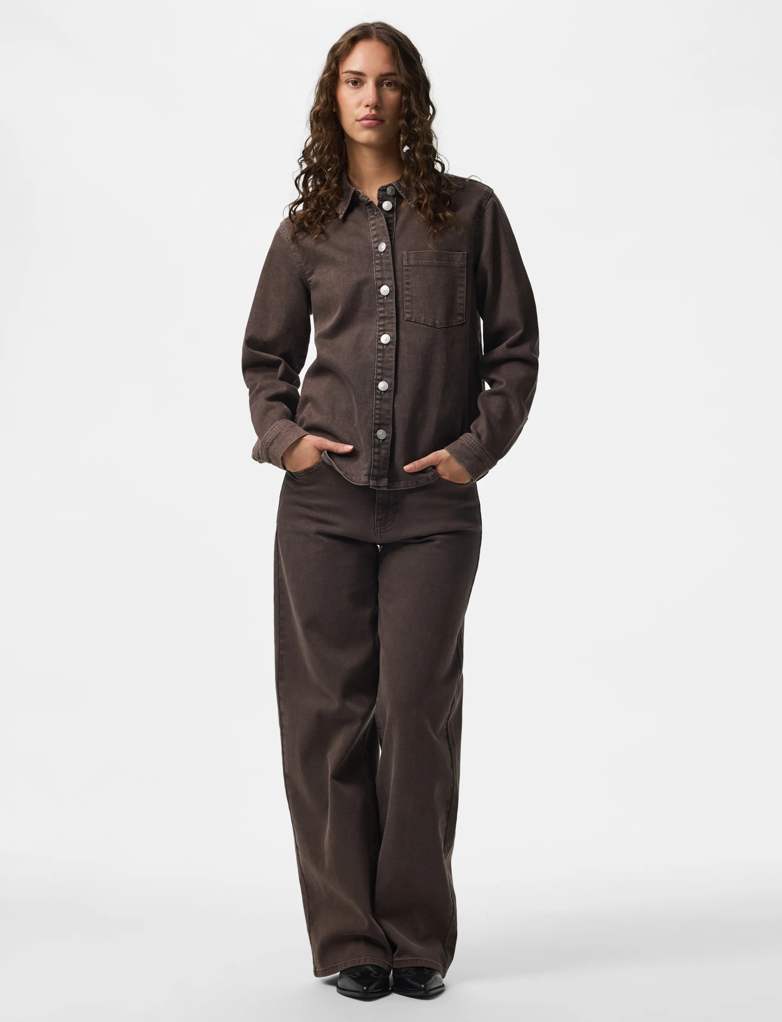 Pieces - PCSILKE LS SHIRT DNM BC - jeanshemden - hot fudge - 5