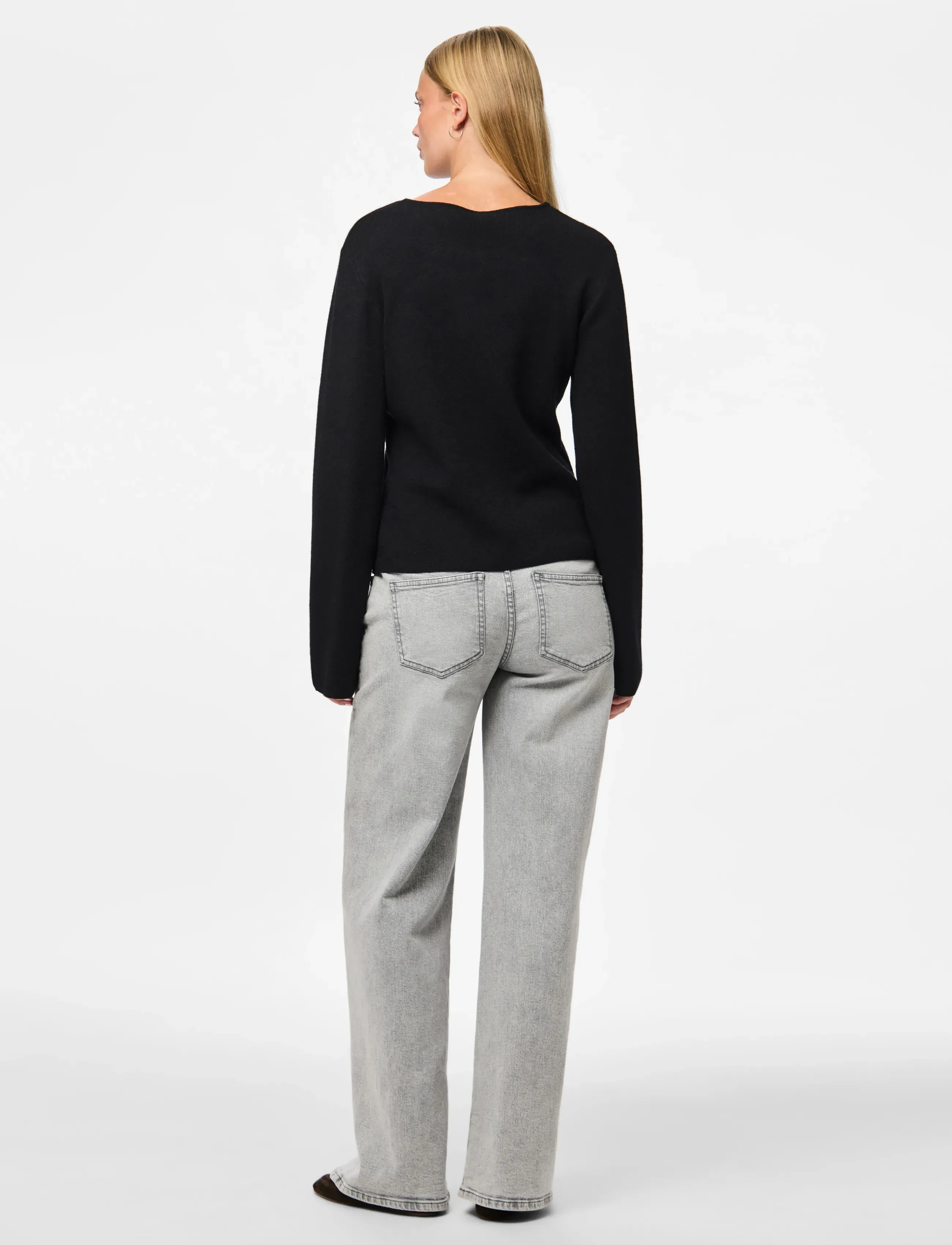 Pieces - PCFARIE LS O-NECK SPLIT KNIT D2D FSY - cardigans - black - 3