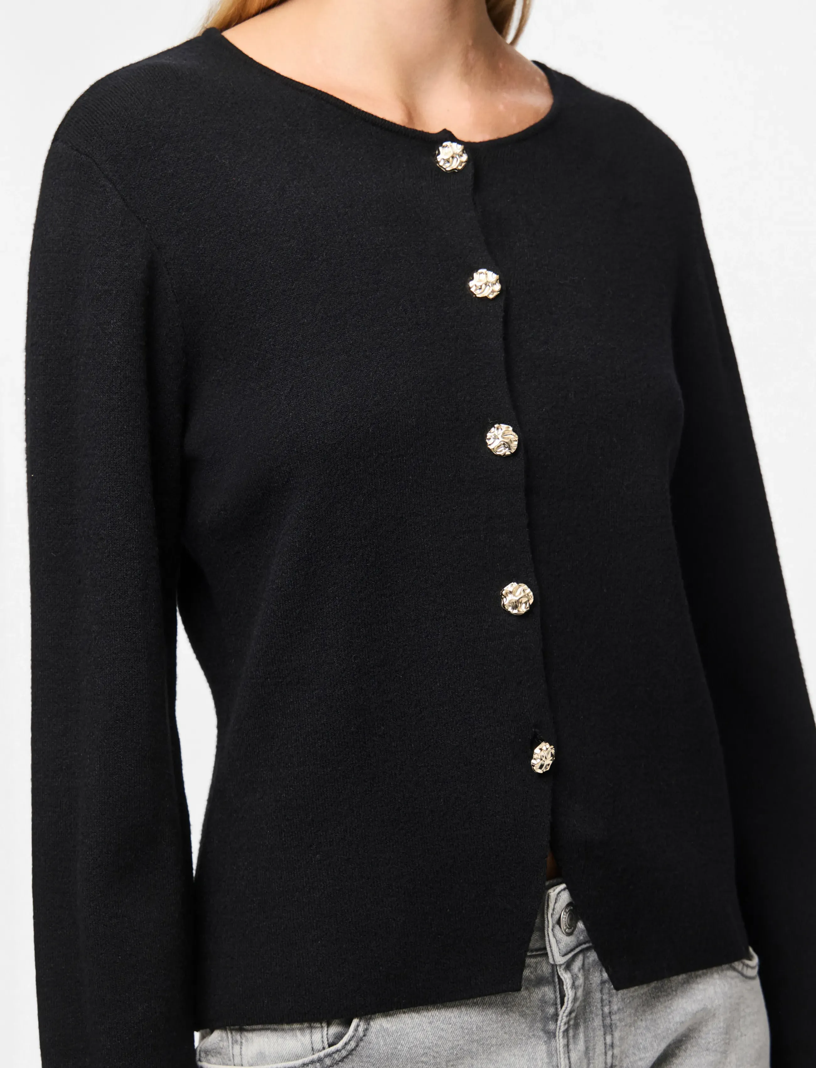 Pieces - PCFARIE LS O-NECK SPLIT KNIT D2D FSY - cardigans - black - 4