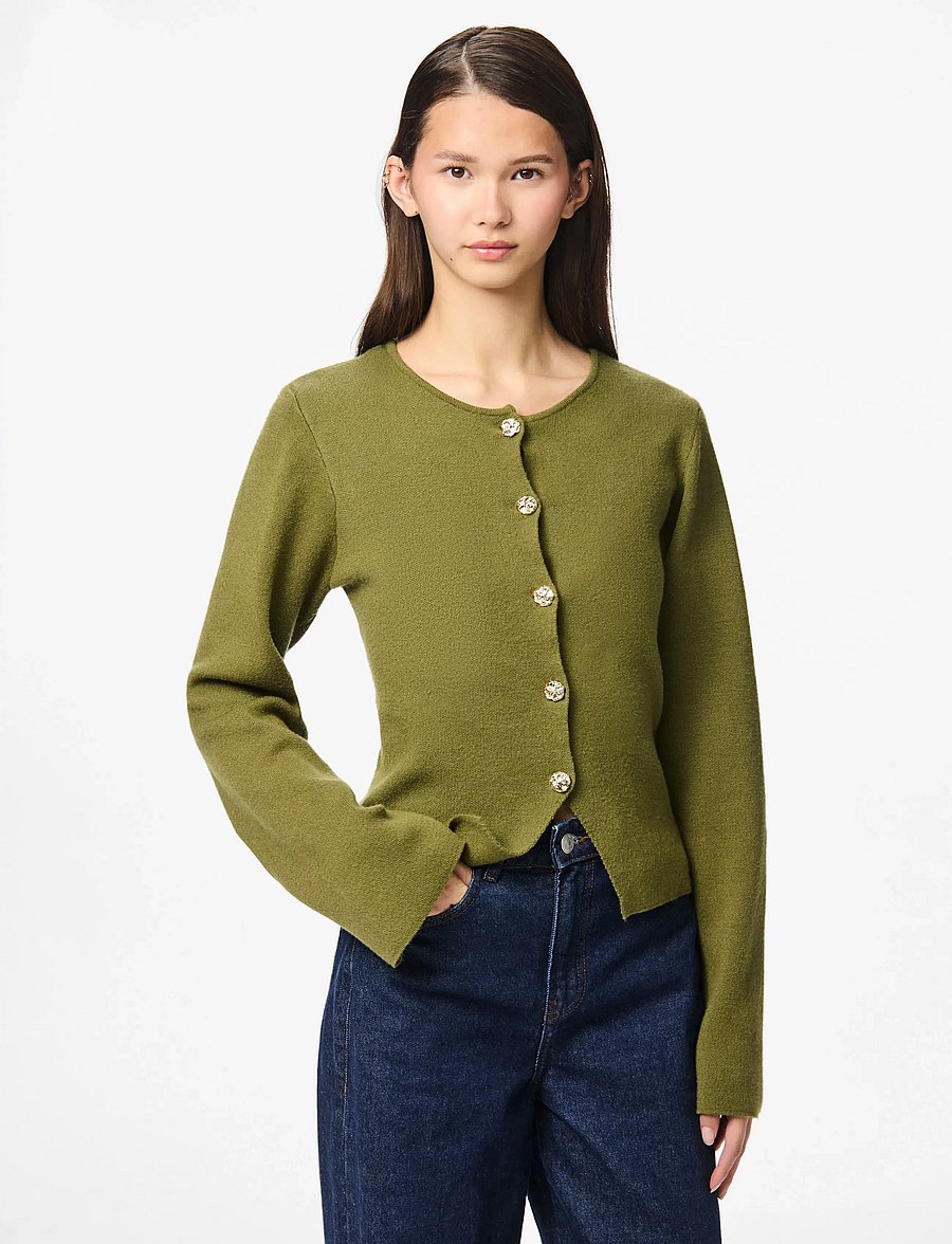 Pieces - PCFARIE LS O-NECK SPLIT KNIT D2D FSY - strickjacken - sphagnum - 0